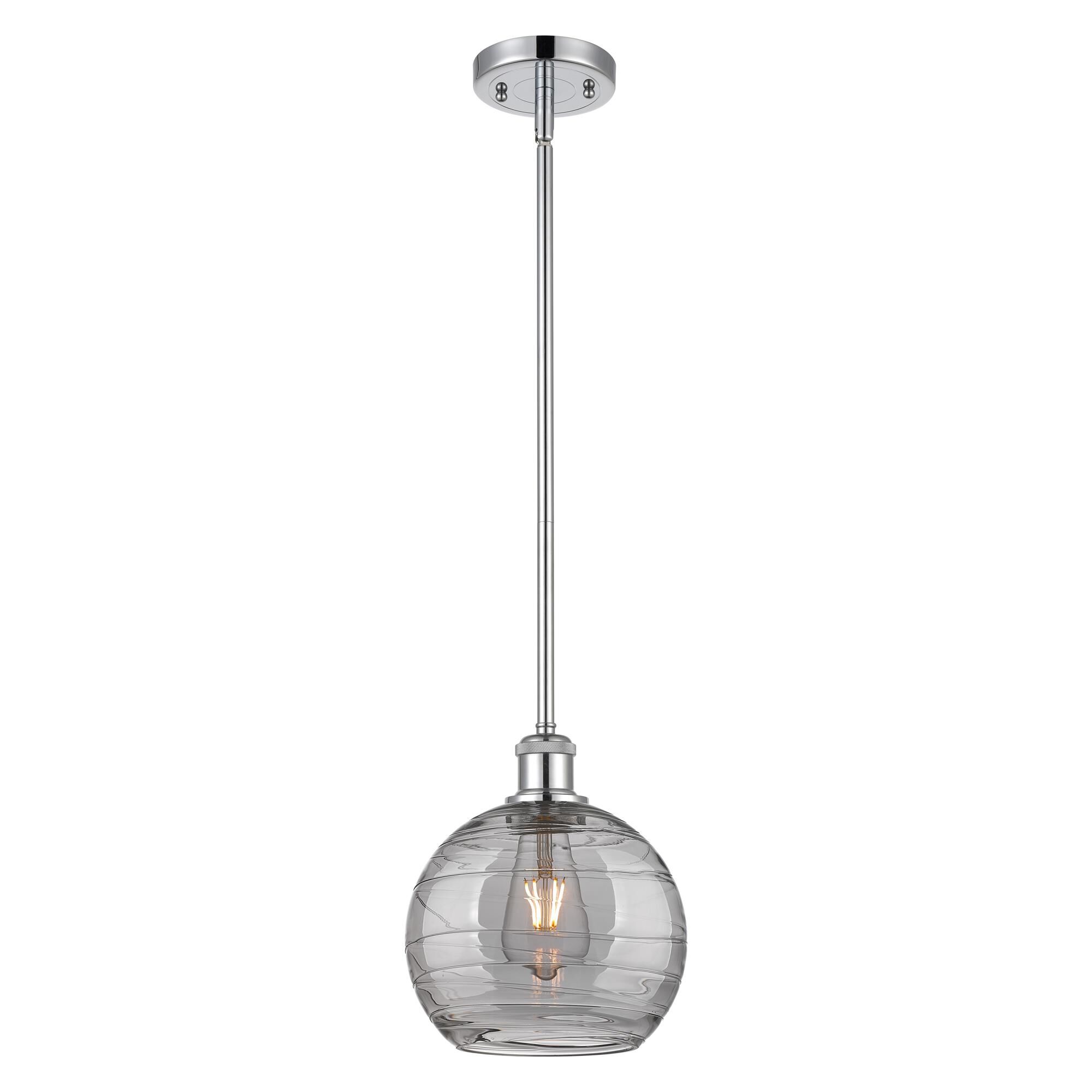 Shown in Polished Chrome finish and Light Smoke Deco Swirl glass