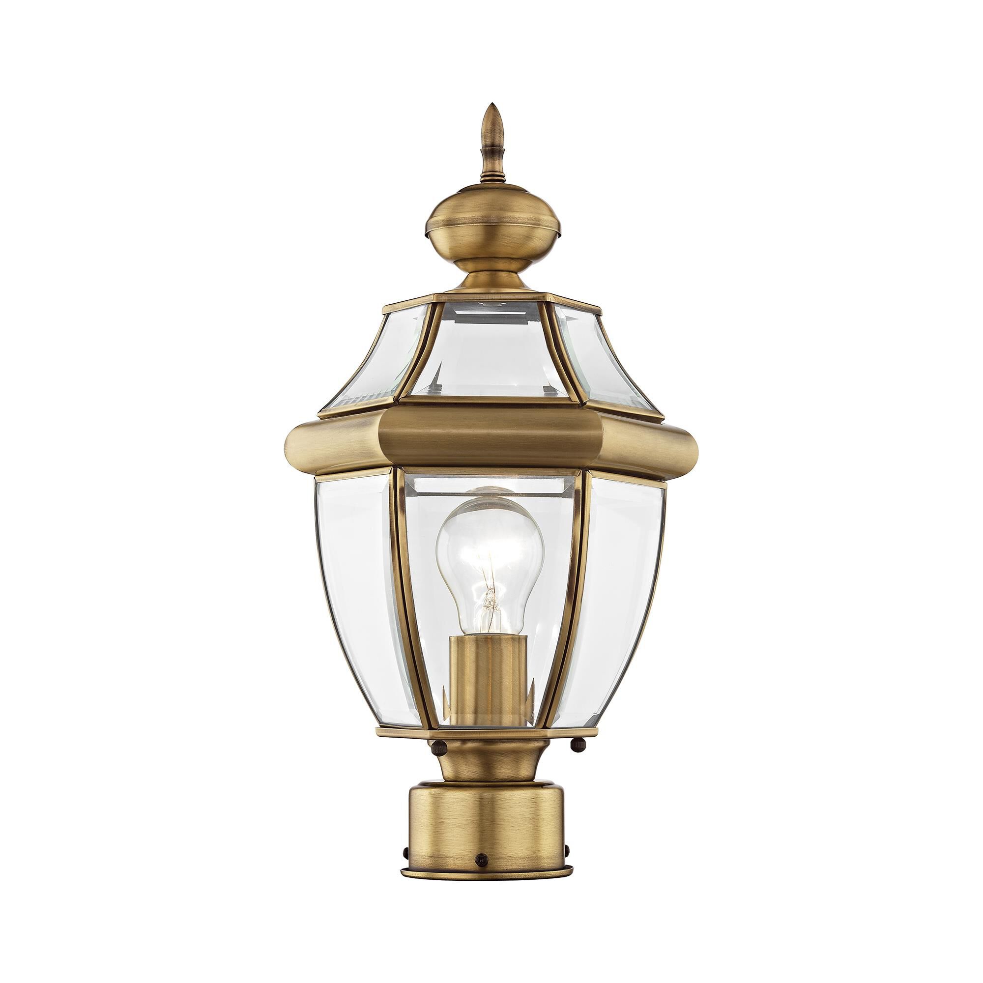 Shown in Antique Brass finish and Clear Beveled glass