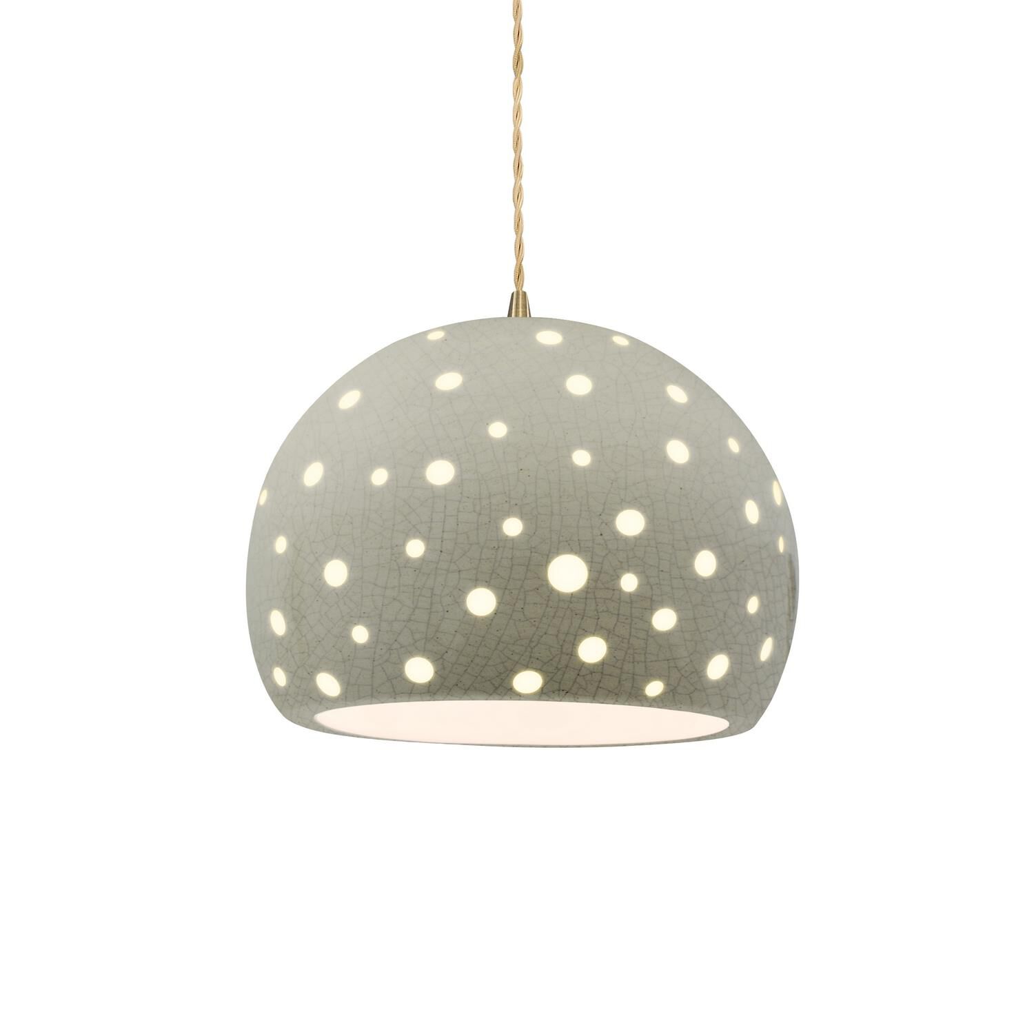 Shown in Antique Brass finish and Celadon Green Crackle shade