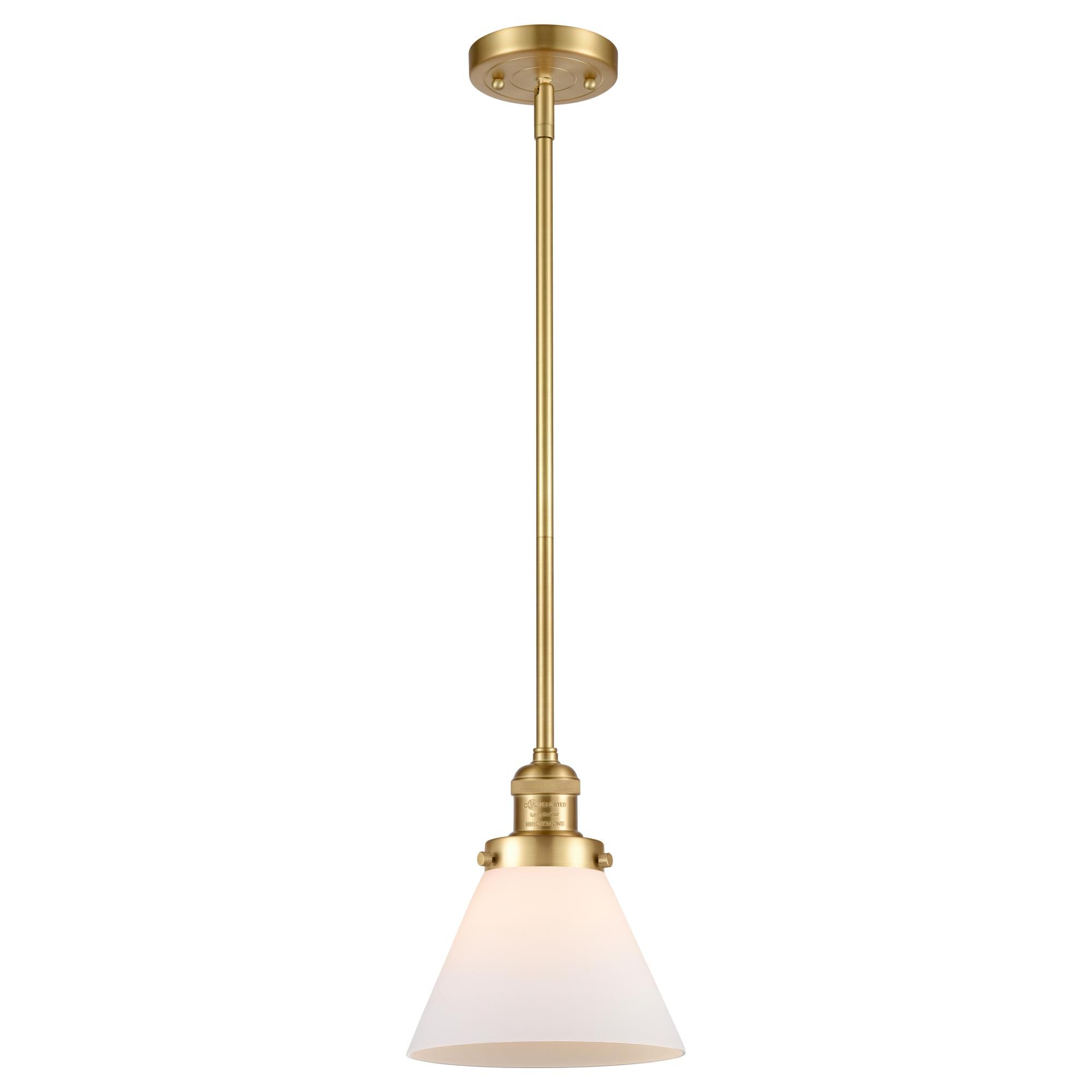Shown in Satin Gold finish and Matte White Cased Large Cone glass