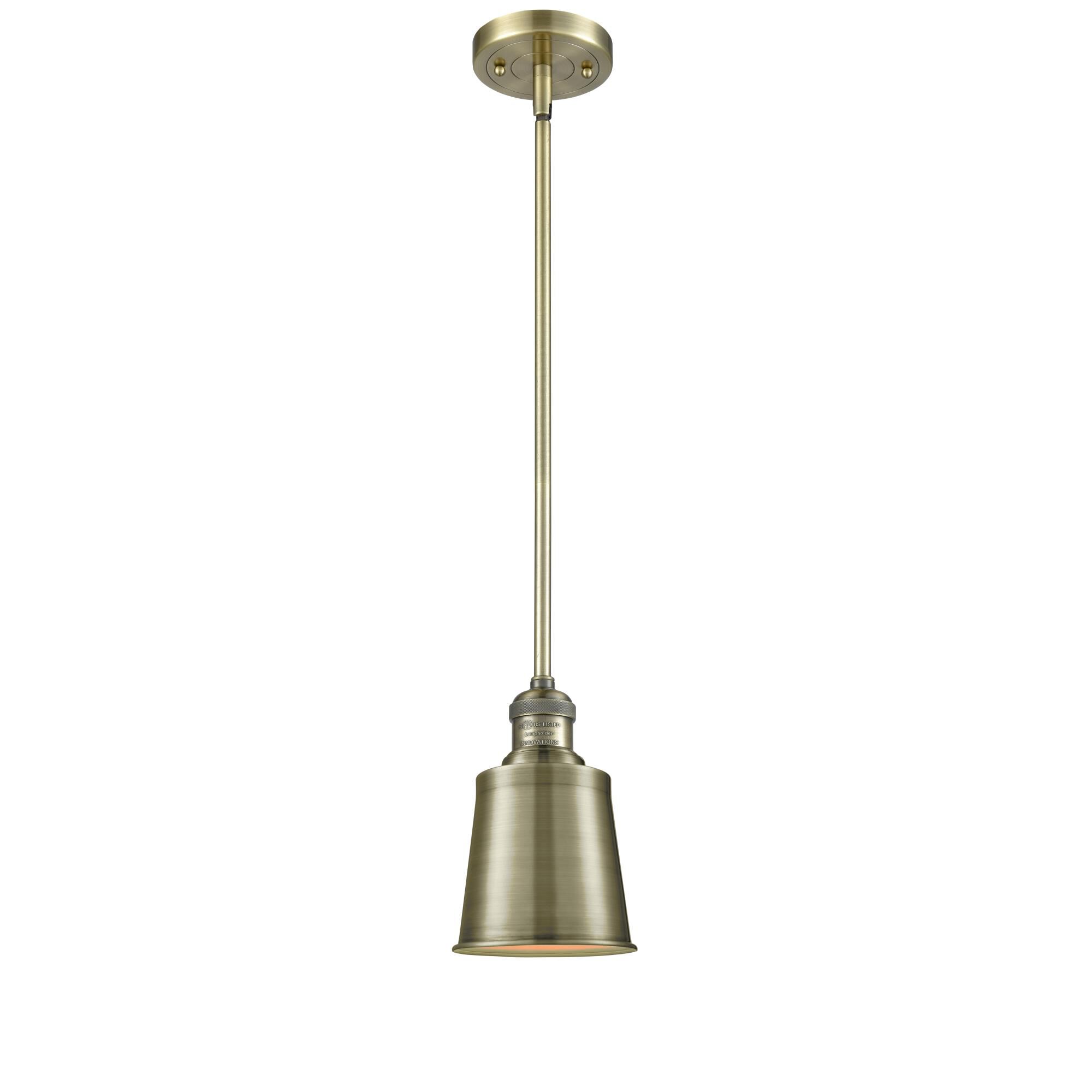 Shown in Antique Brass finish and Antique Brass shade and Stem accent