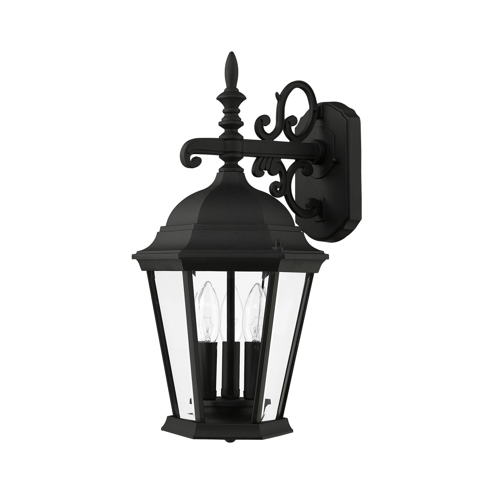 Shown in Textured Black finish and Clear Beveled glass and Clear Beveled Glass shade