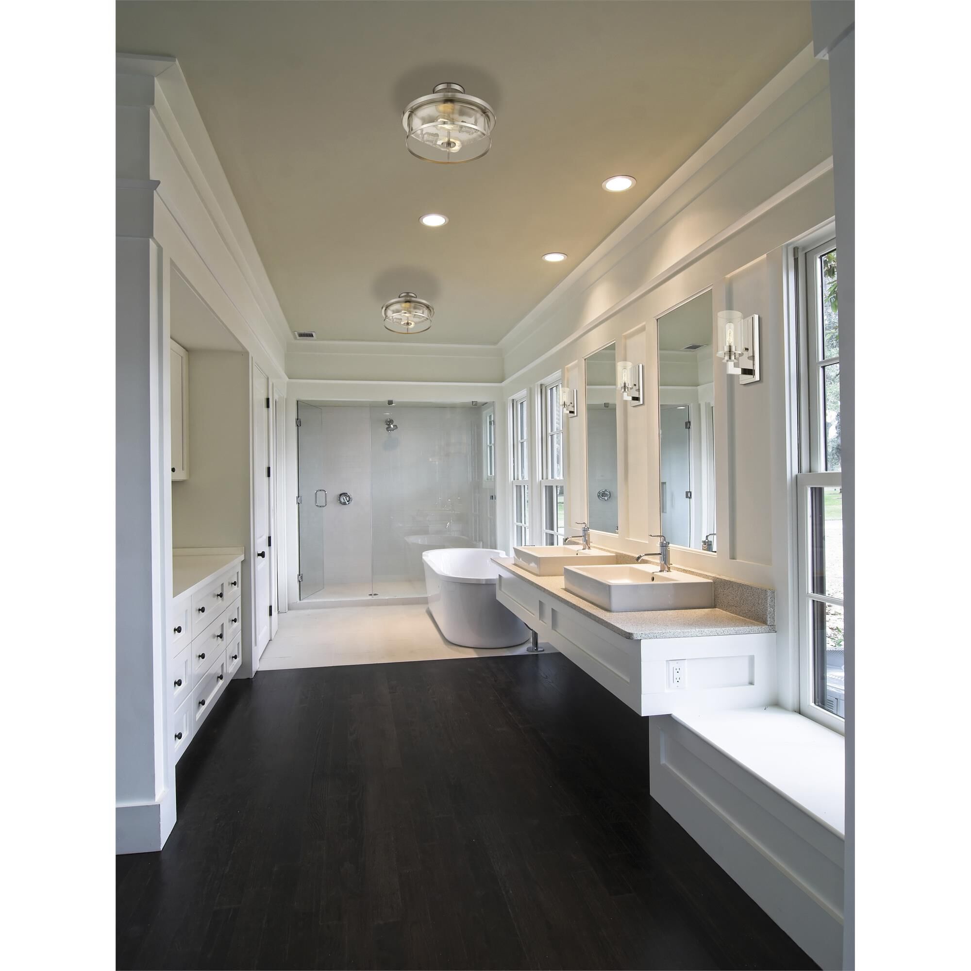 Shown in Chrome finish and Glass shade