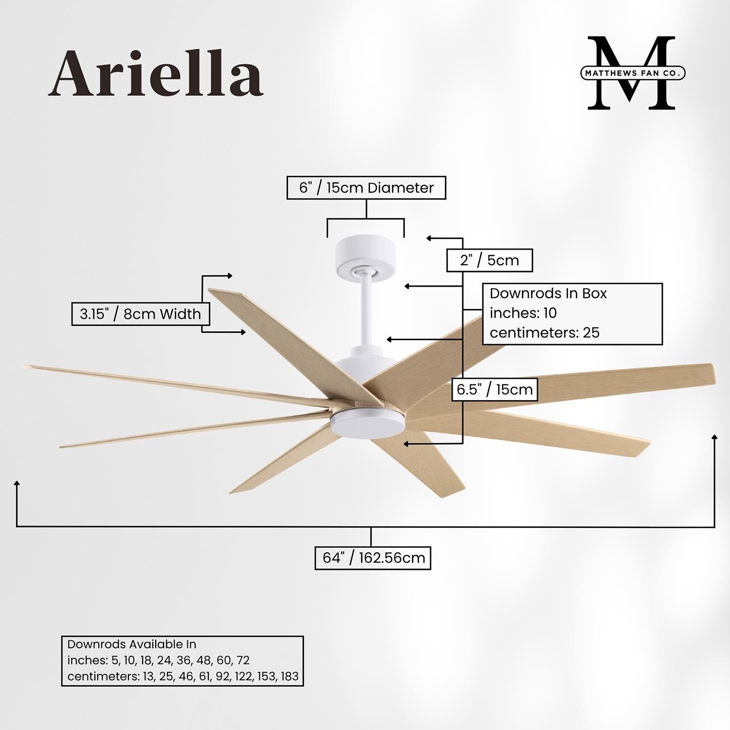 Ariella 64 Inch Ceiling Fan with Light Kit by Matthews Fan Company