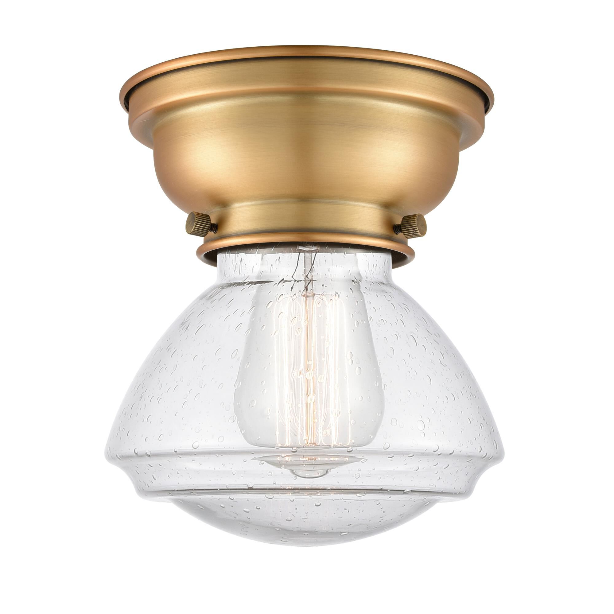 Shown in Brushed Brass finish and Seeded glass