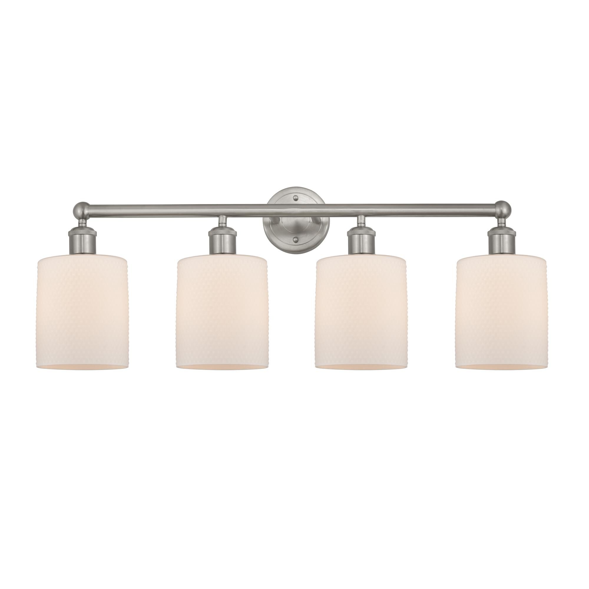 Shown in Brushed Satin Nickel, Matte White finish and Matte White glass and Matte White Glass shade
