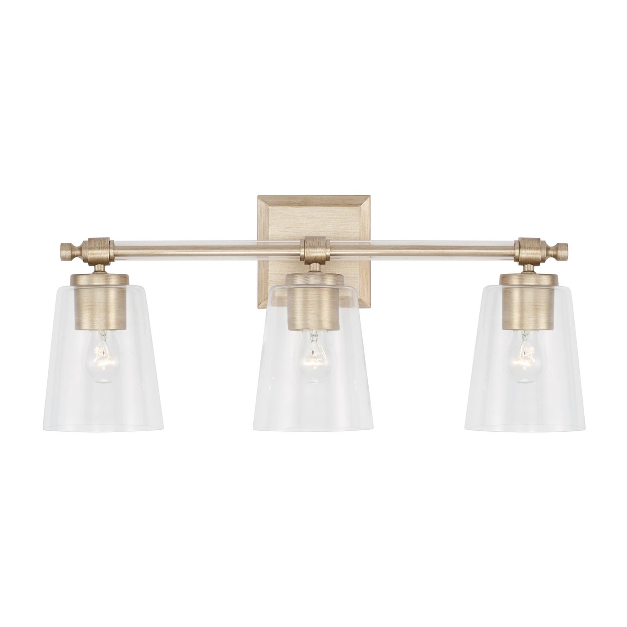 Shown in Brushed Champagne finish and Clear glass