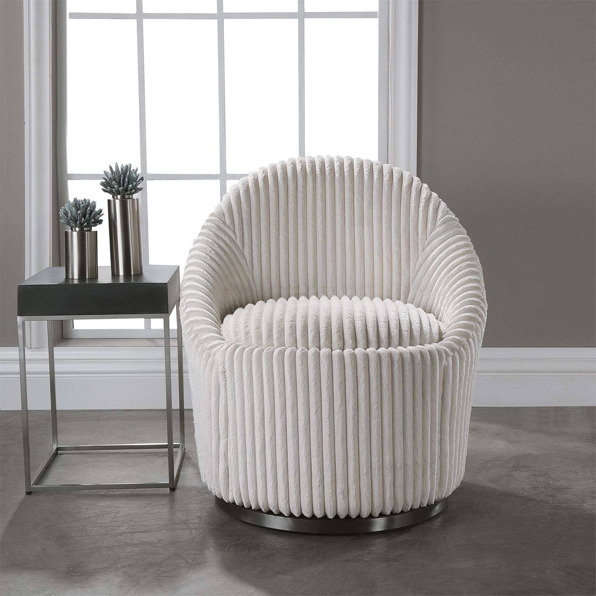 Shown in A Blend Of Contemporary And Feminine Styles, This Chair Is Upholstered In A Luxurious Fluted Ivory C finish