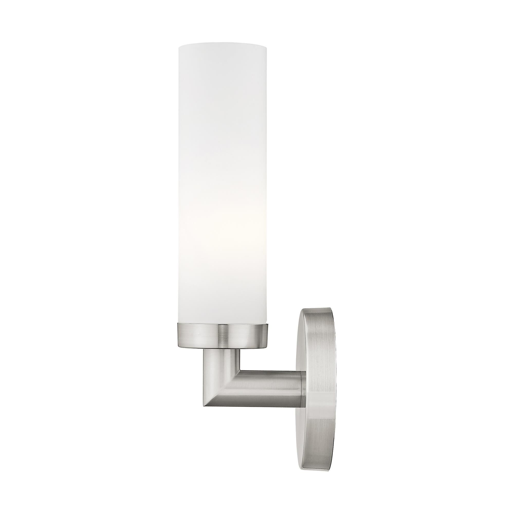 Shown in Brushed Nickel finish and Satin Opal White Hand Blown Twist Lock Cylinder glass