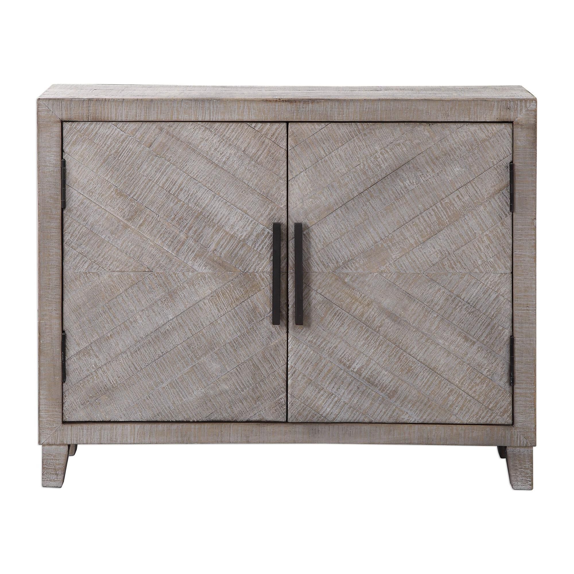 Shown in This Modern Farmhouse 2 Door Cabinet Features Linear Textured Fir Wood, Finished In A White Washed G finish