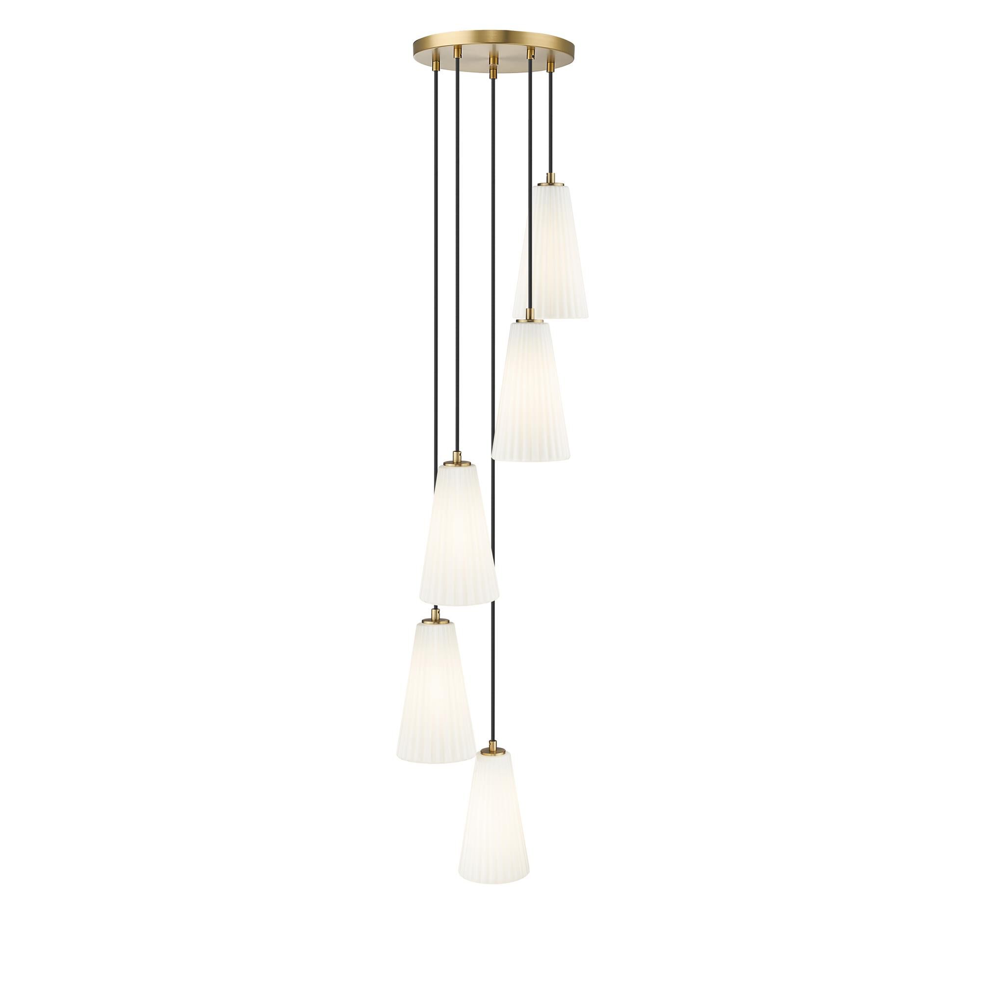 Shown in Modern Gold finish and White glass and White shade