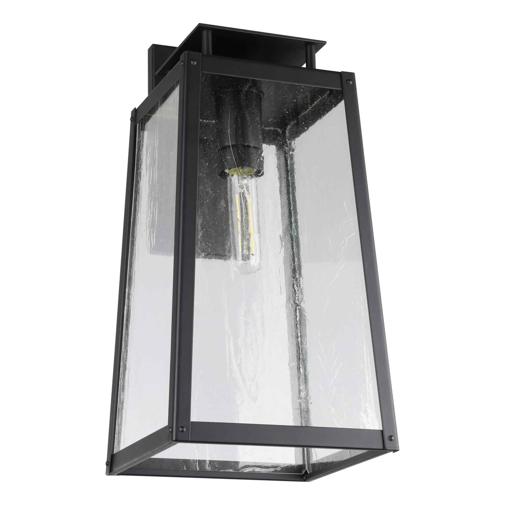 Shown in Matte Black finish and Clear Antique glass