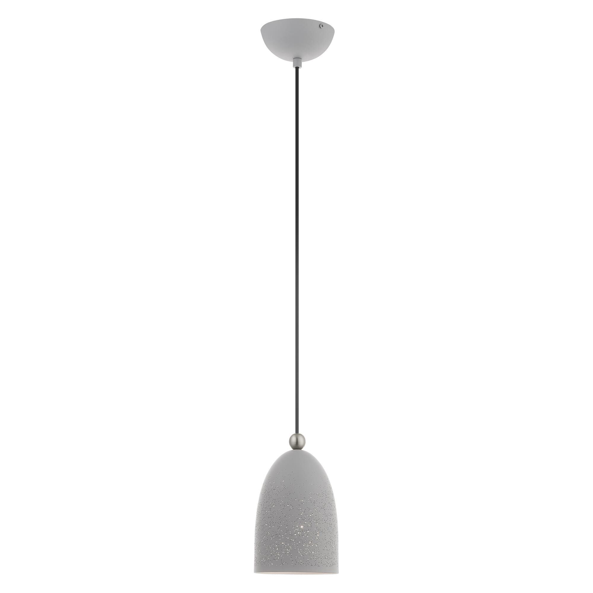 Shown in Nordic Gray With Brushed Nickel Accents finish and Nordic Gray Ornamental Metal Shade With White Finish Inside glass and Nordic Gray Ornamental Metal  With White Finish Inside shade