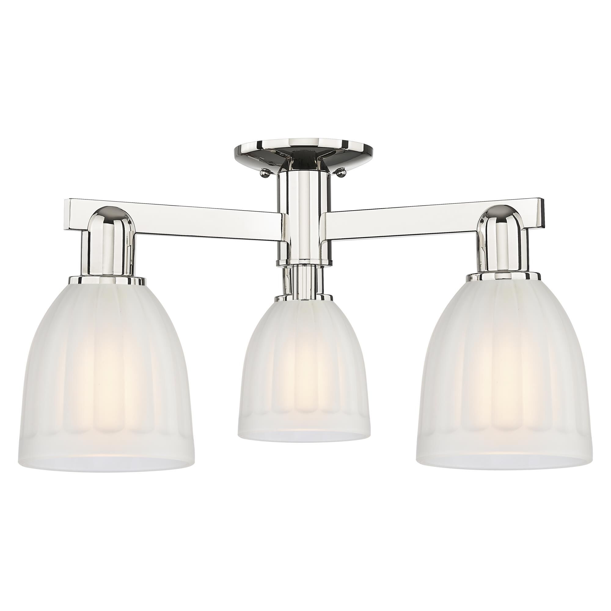 Shown in Polished Nickel finish and White glass