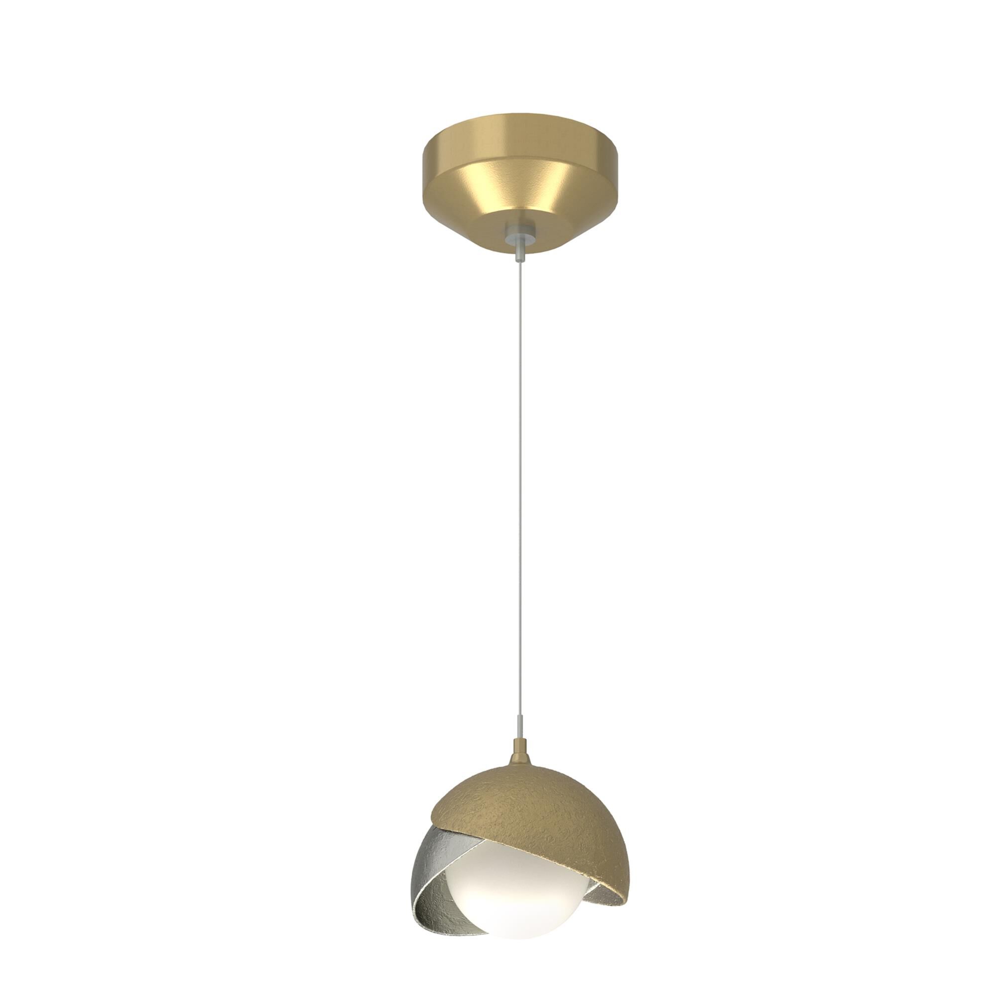 Shown in Modern Brass finish and Opal glass and Sterling  accent