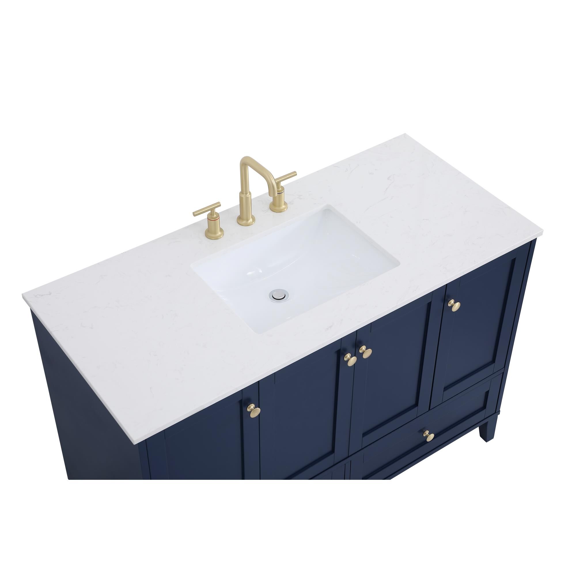 Shown in Blue And Gold With Calacatta Quartz finish
