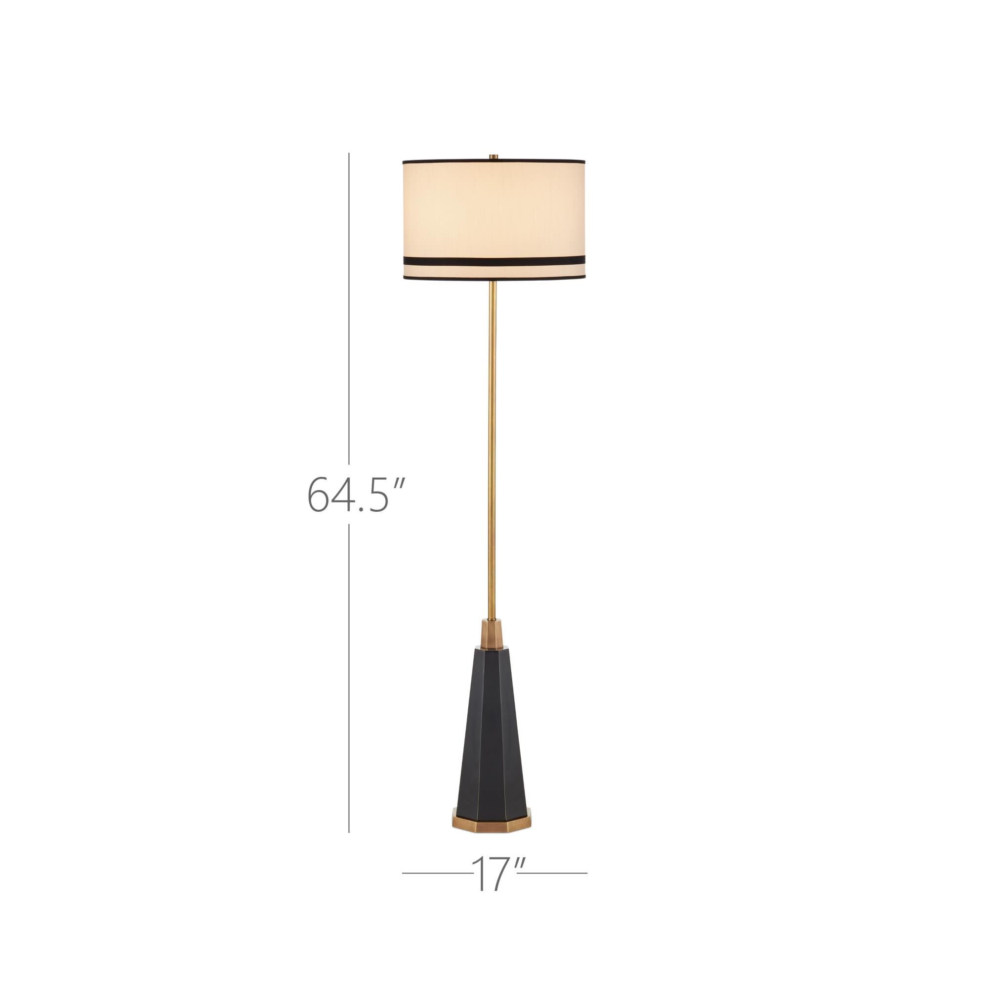 Shown in Black, Bronze and Antique Brass finish and Off-White Polyester/Black Trim shade