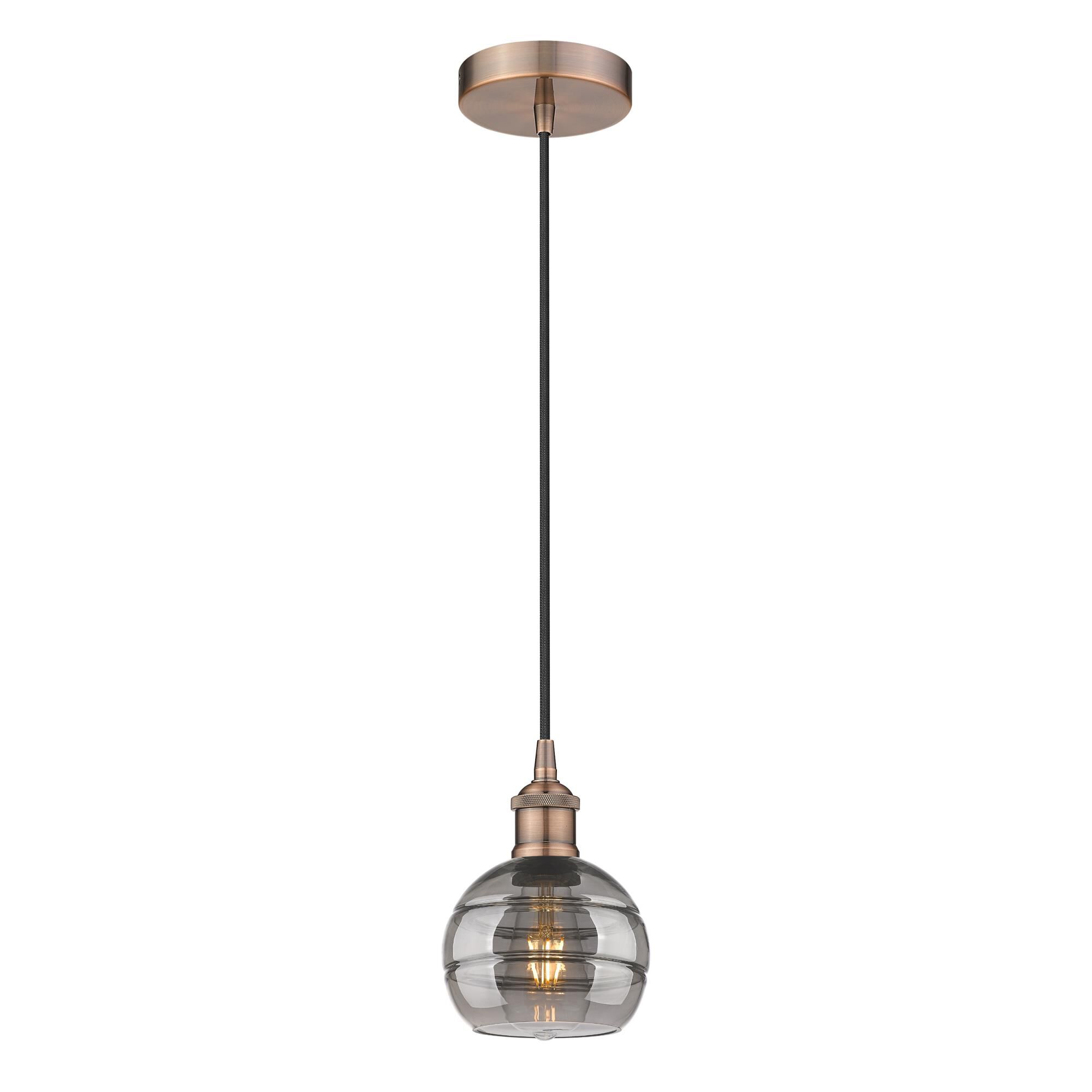 Shown in Antique Copper finish and Light Smoke glass