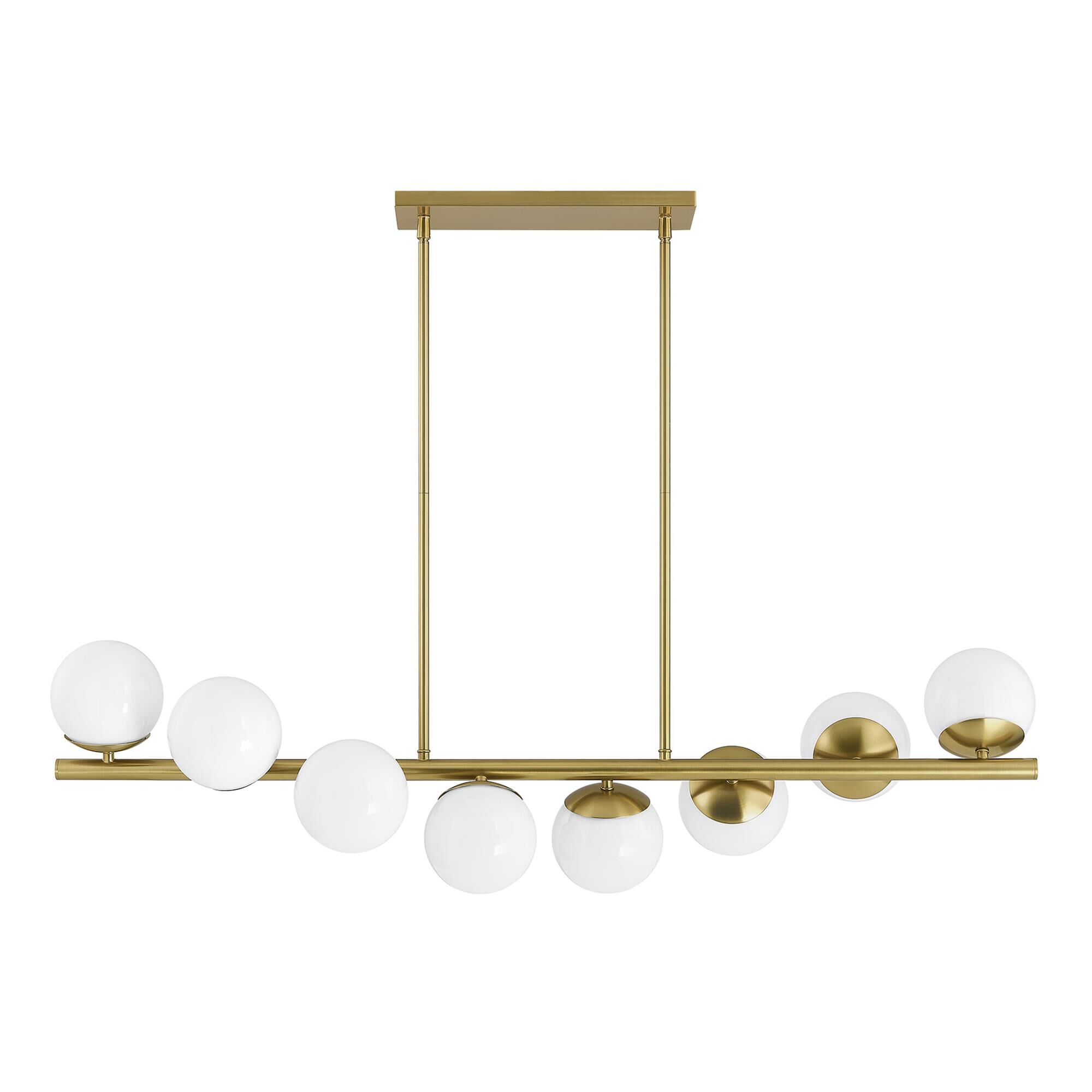 Shown in Warm Brass finish and White Opal glass