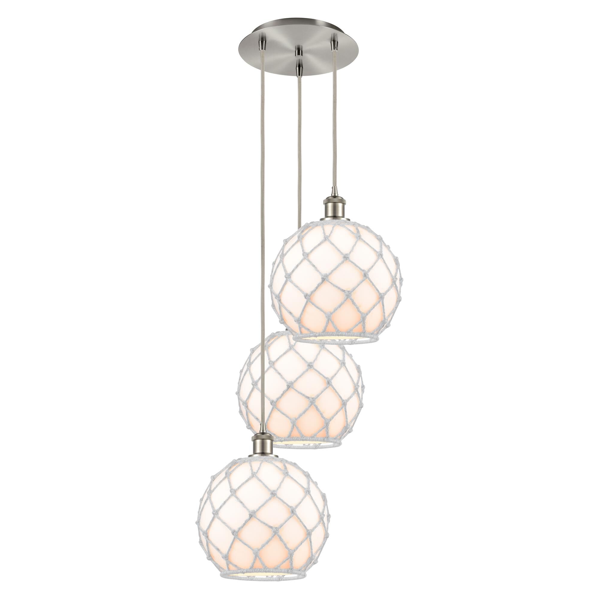 Shown in Brushed Satin Nickel finish and White with White Rope glass