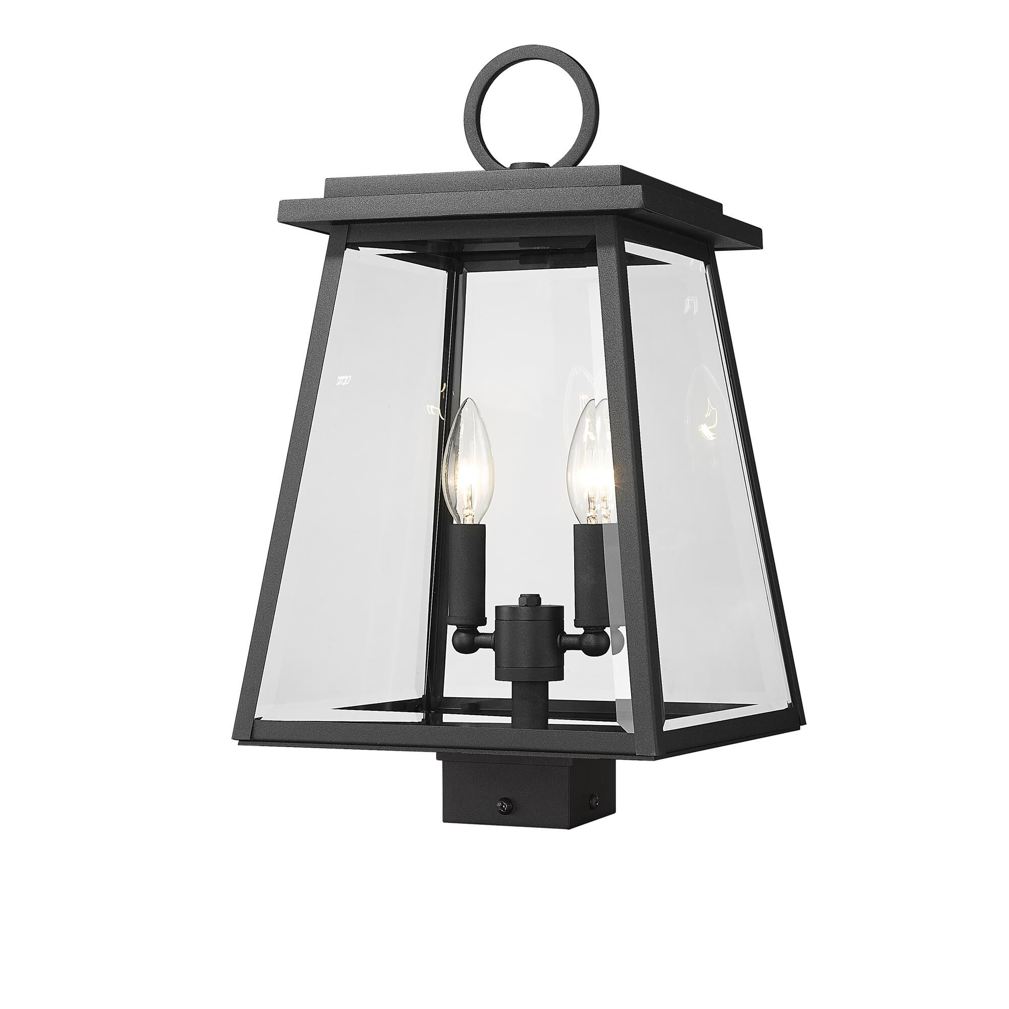 Shown in Black finish and Clear Beveled glass