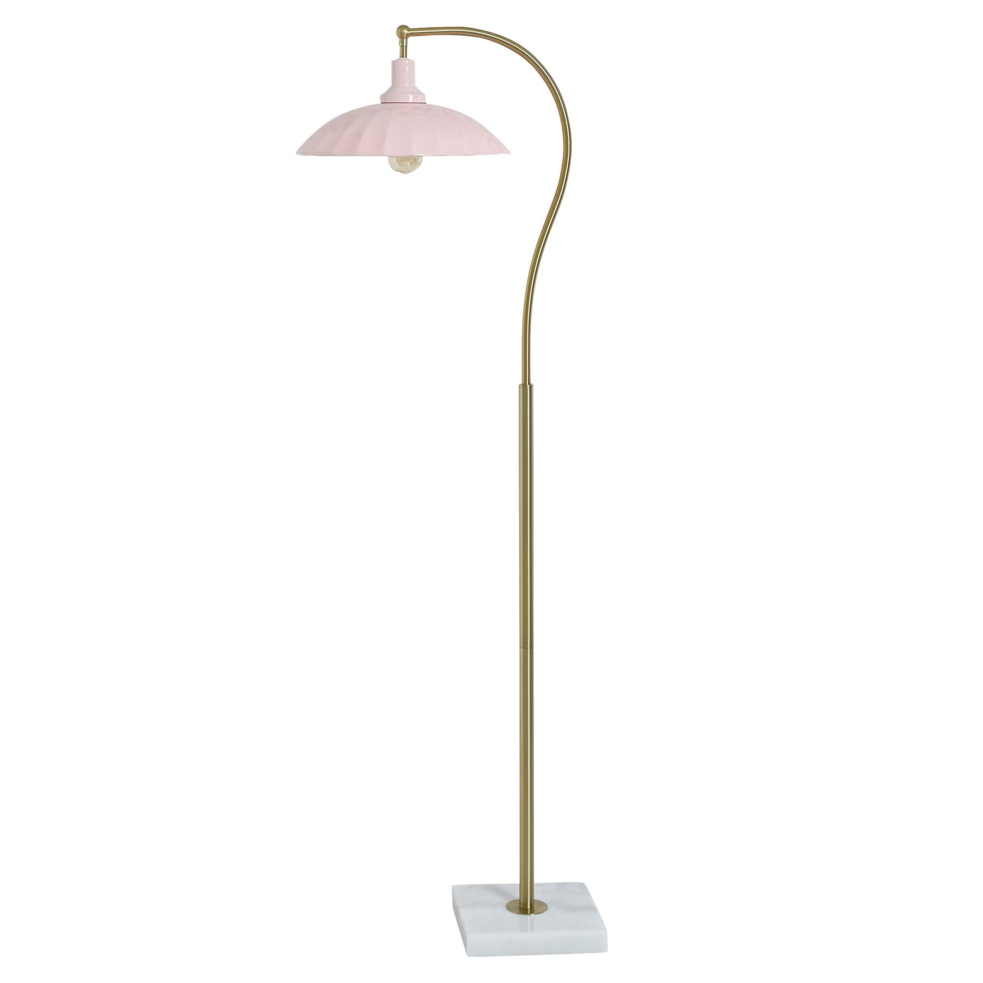 Shown in White Marble and Polished Brass finish and Glossy Pink shade