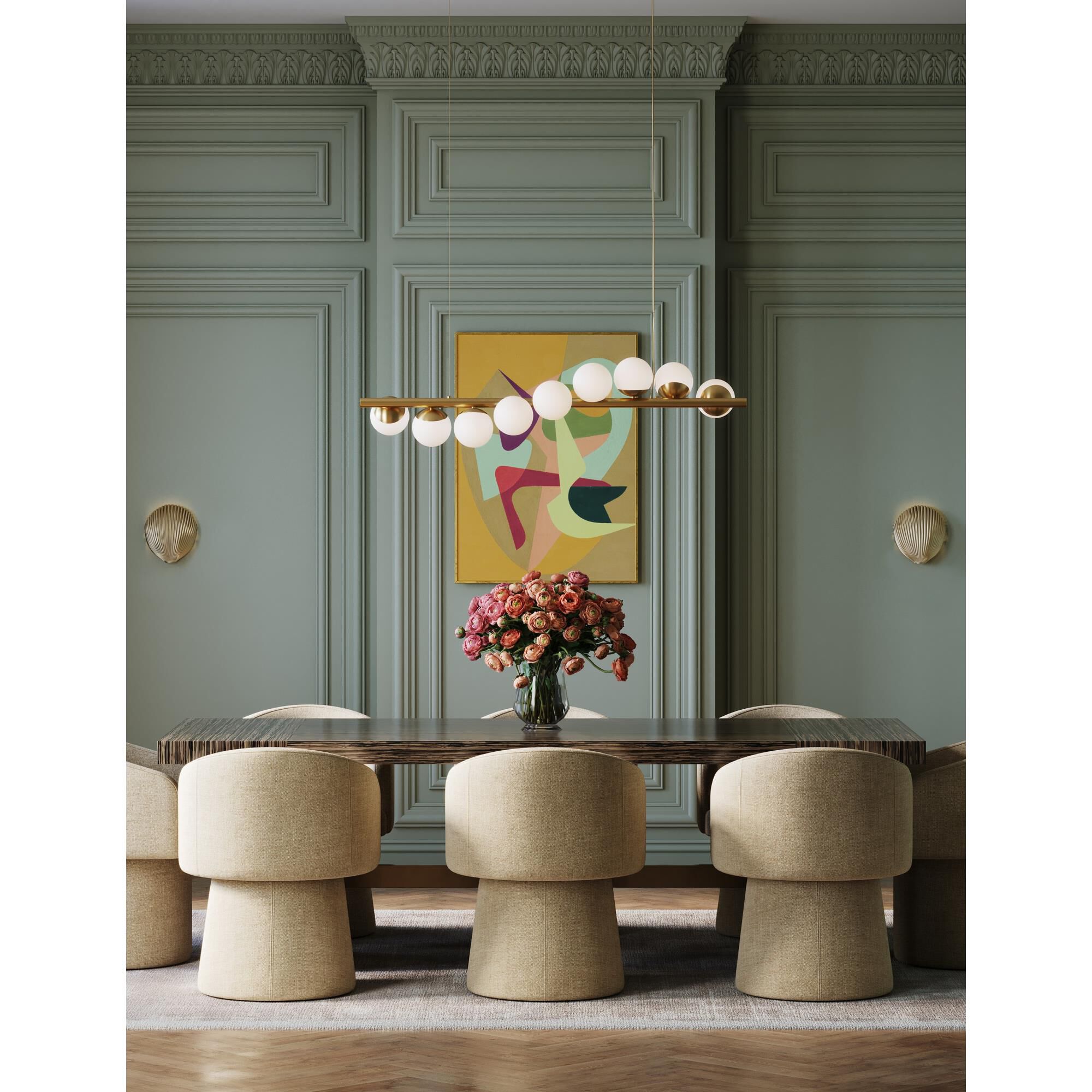 Shown in Brushed Brass and White finish