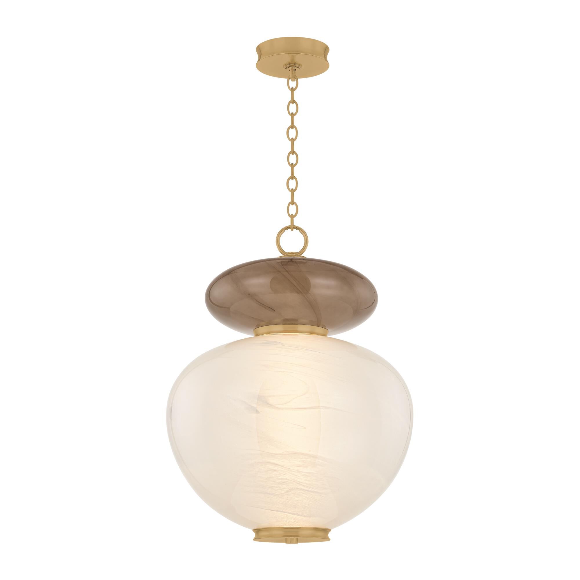 Shown in Vintage Brass finish and Remolino Blanco shade