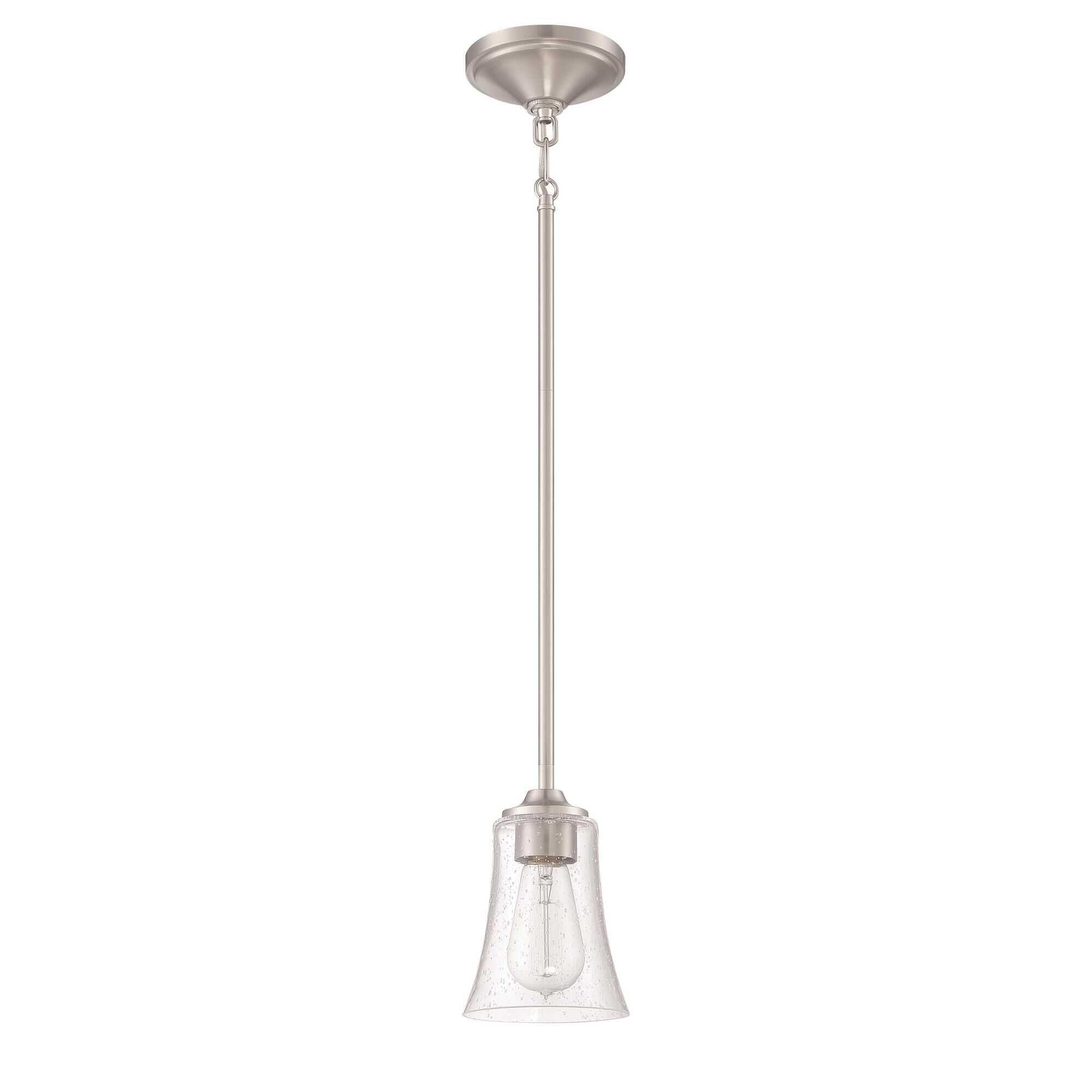 Shown in Brushed Polished Nickel finish and Clear Seeded glass and Glass shade