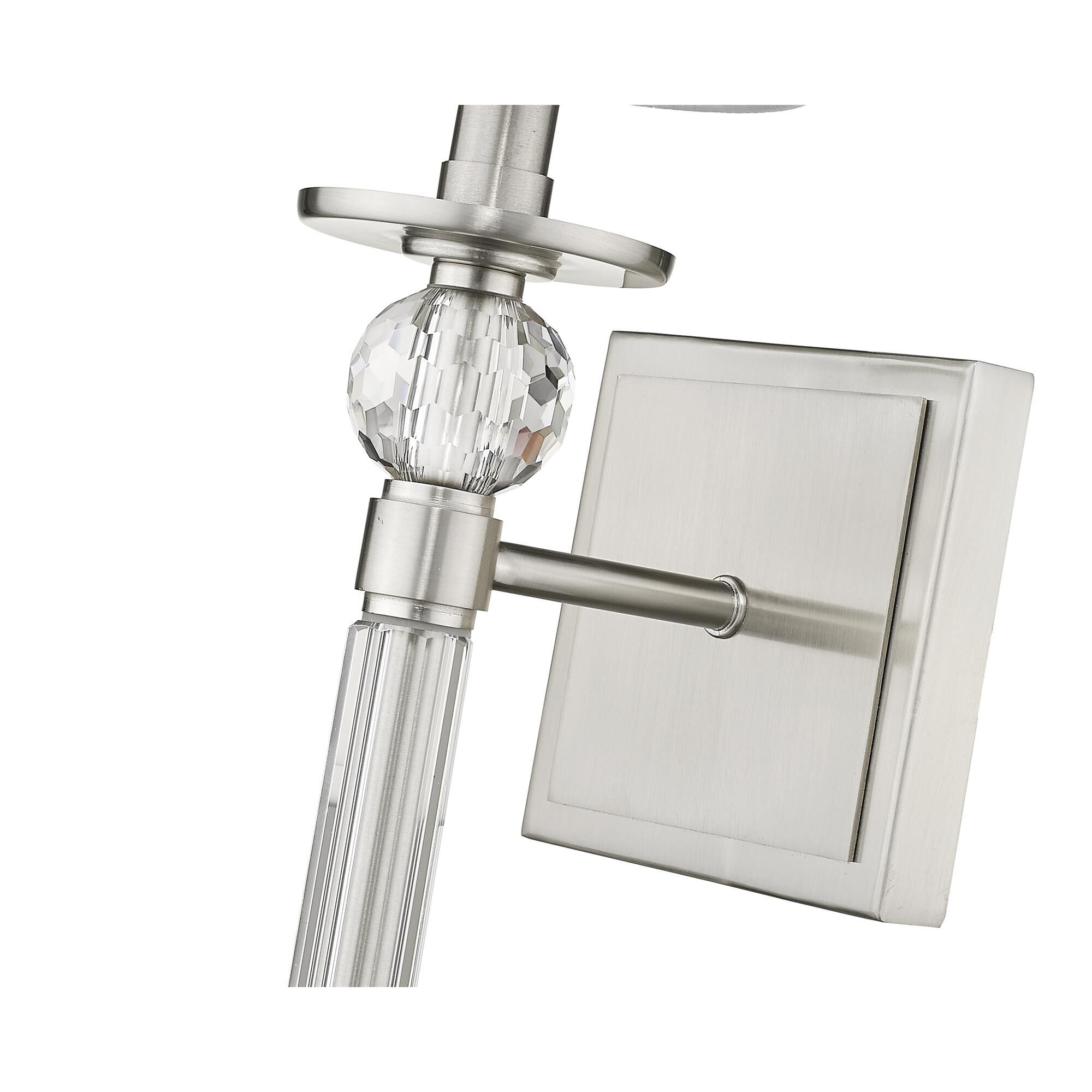 Shown in Brushed Nickel finish and Fabric glass and Fabric shade