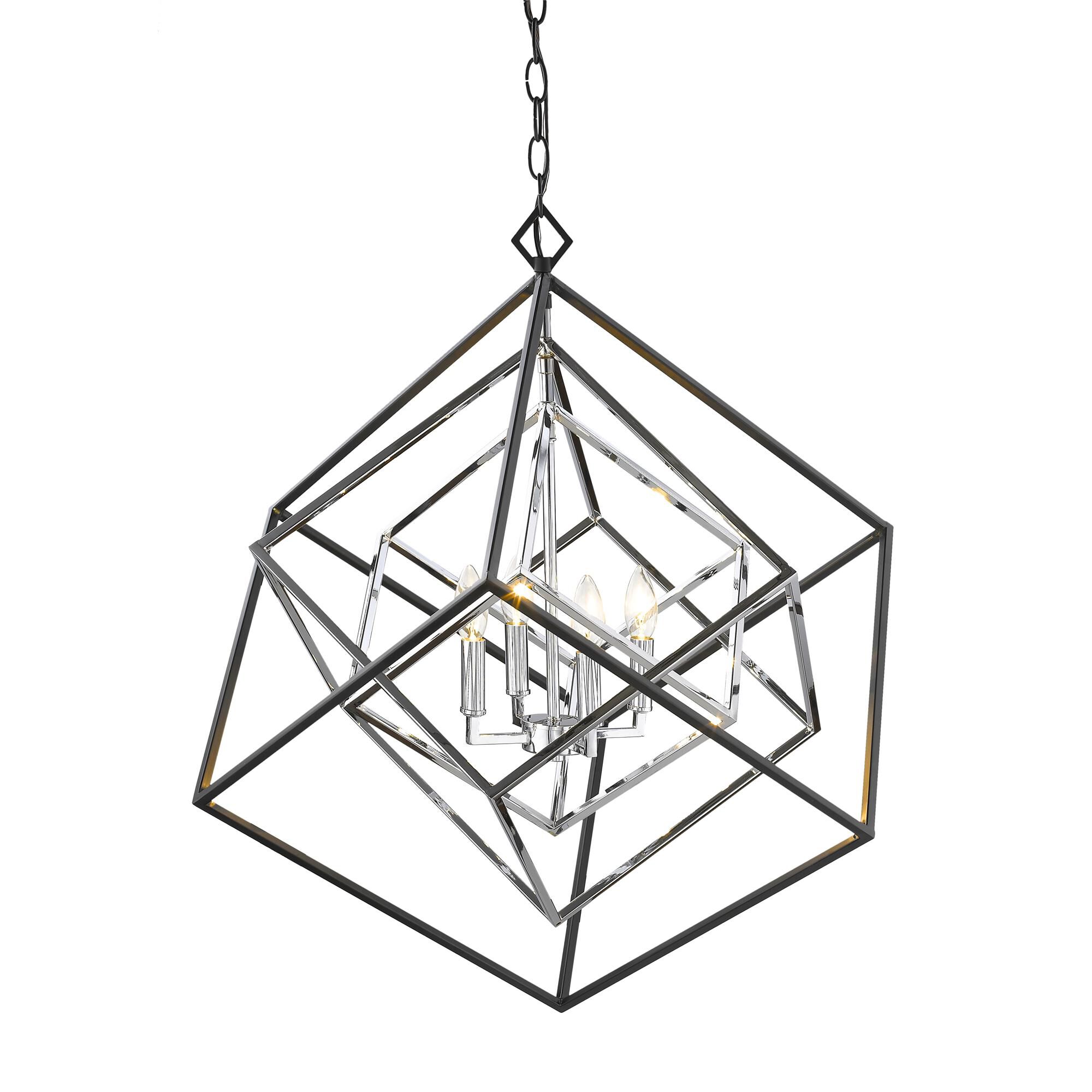 Shown in Chrome + Matte Black finish and --- glass and --- shade