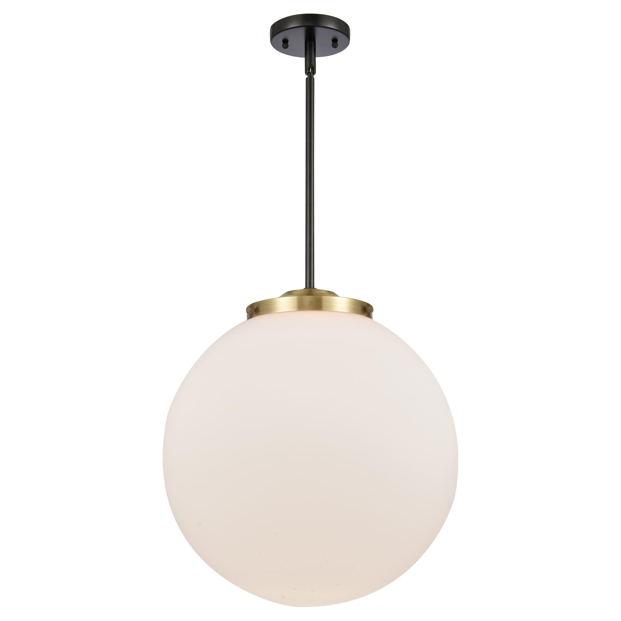 Shown in Black Antique Brass finish and Matte White Cased Beacon glass