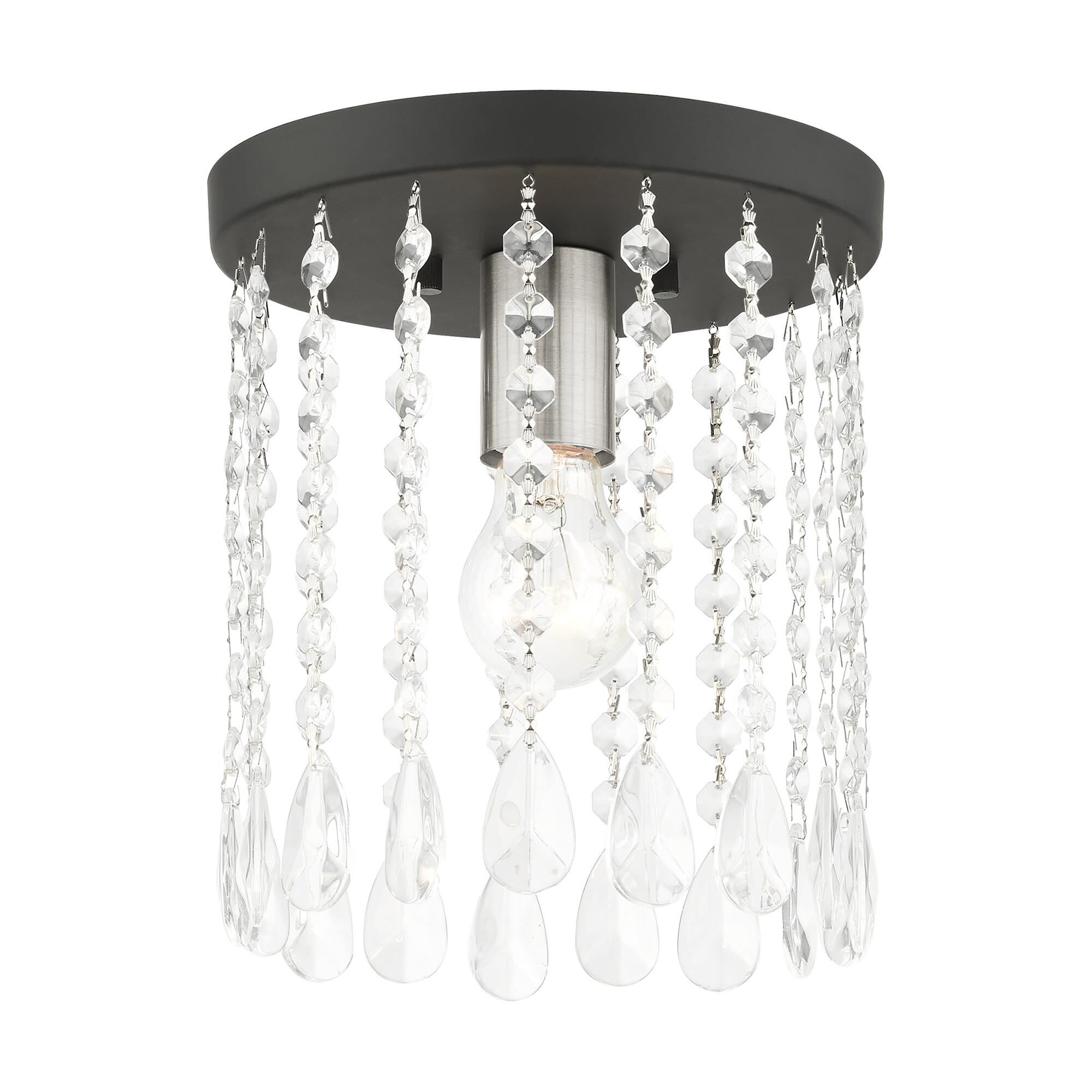 Shown in Black finish and Hand Assembled Crystal Shade glass