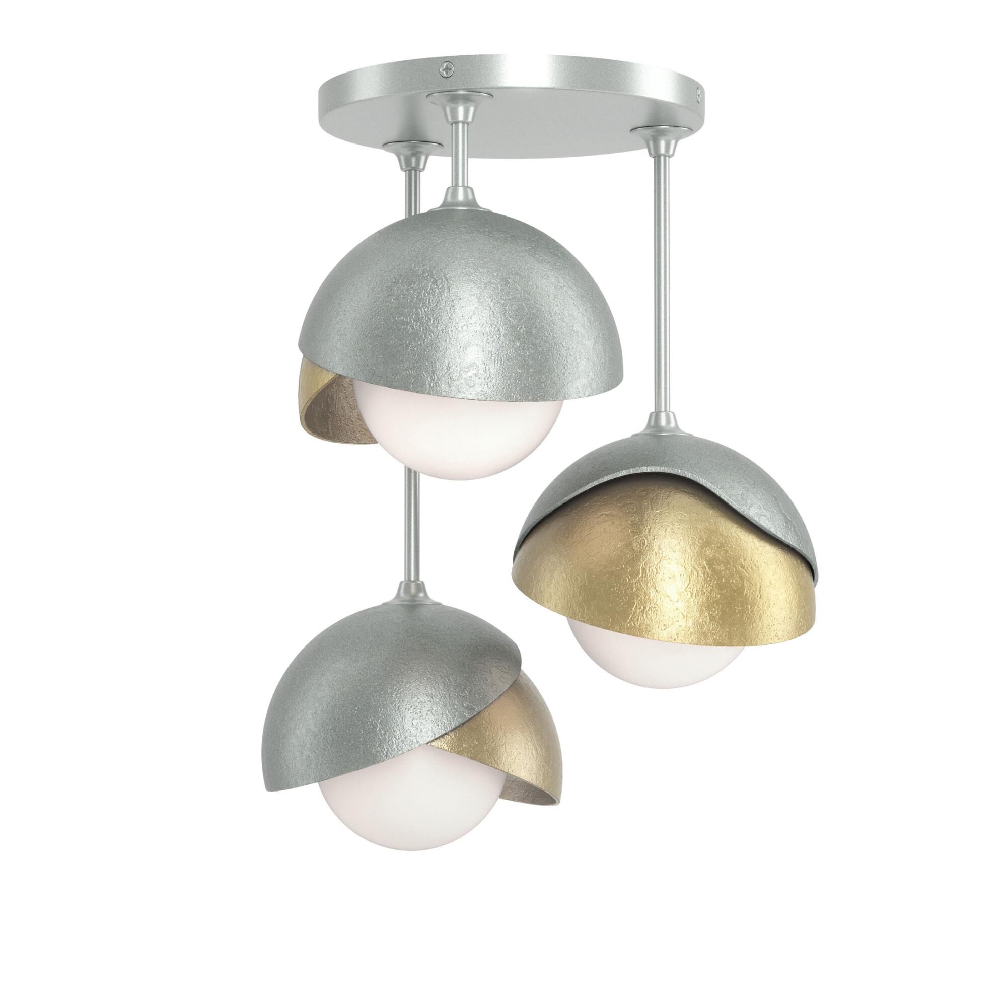 Shown in Vintage Platinum finish and Opal glass and Modern Brass  accent