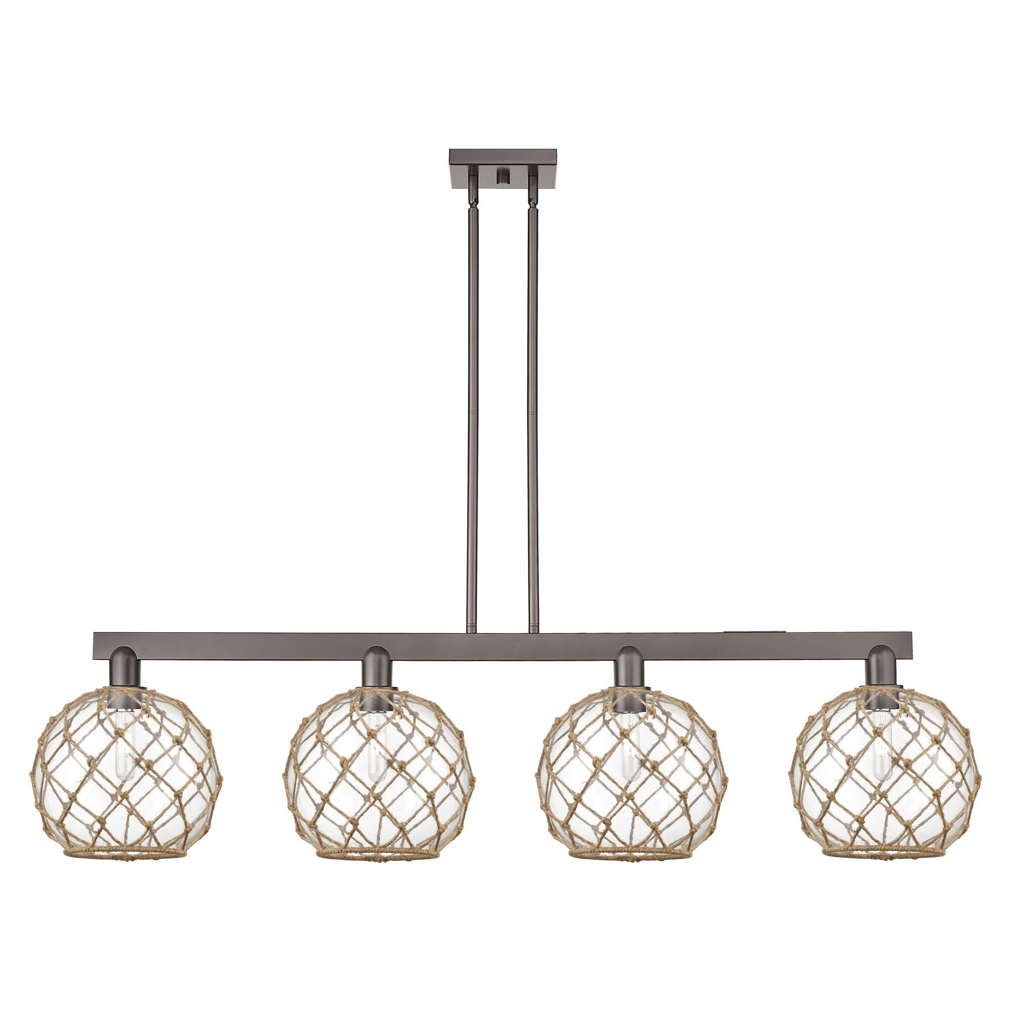 Shown in Oil Rubbed Bronze finish and Clear with Brown Rope glass
