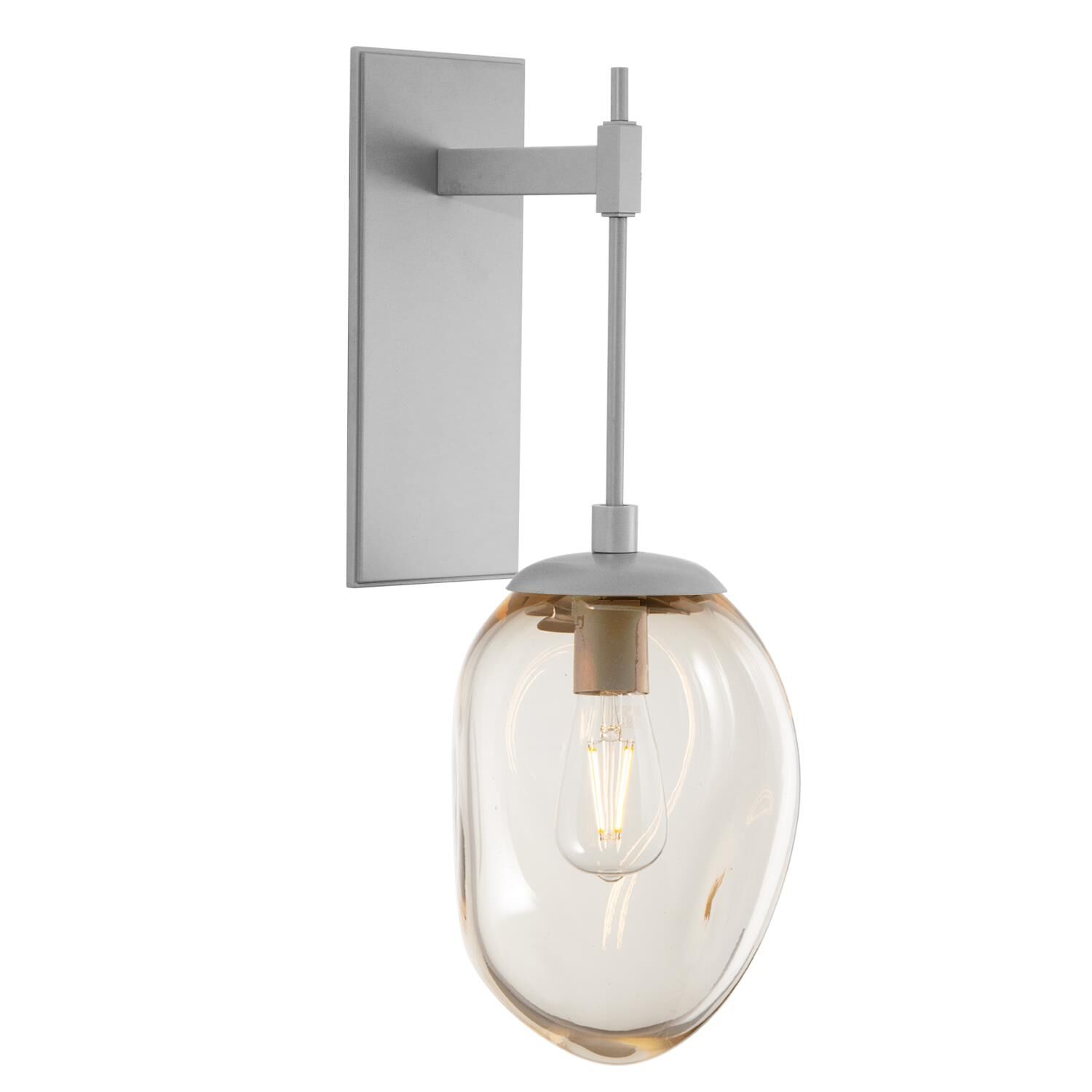 Shown in Metallic Beige Silver finish and Blown Amber glass