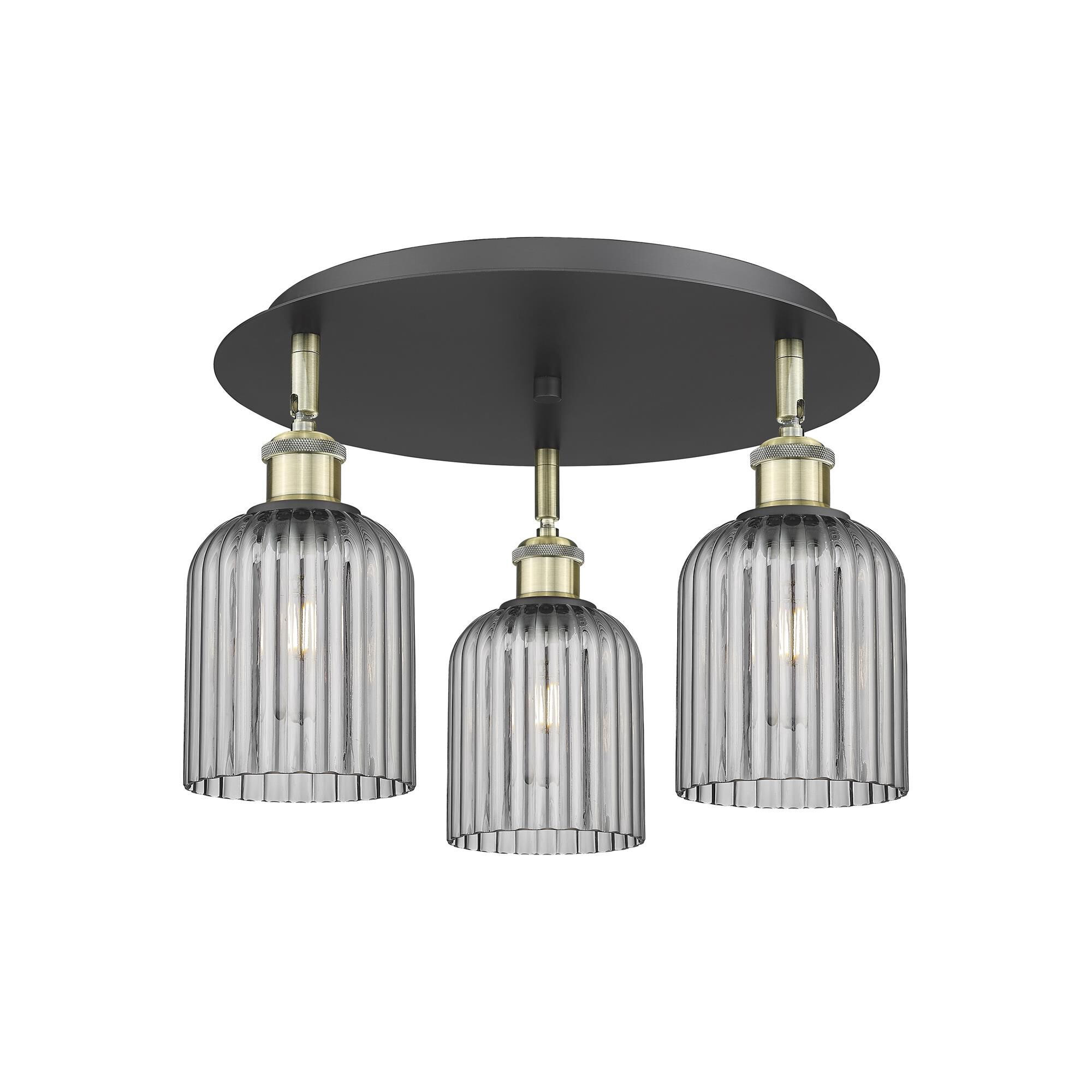 Shown in Black Antique Brass finish and Light Smoke shade