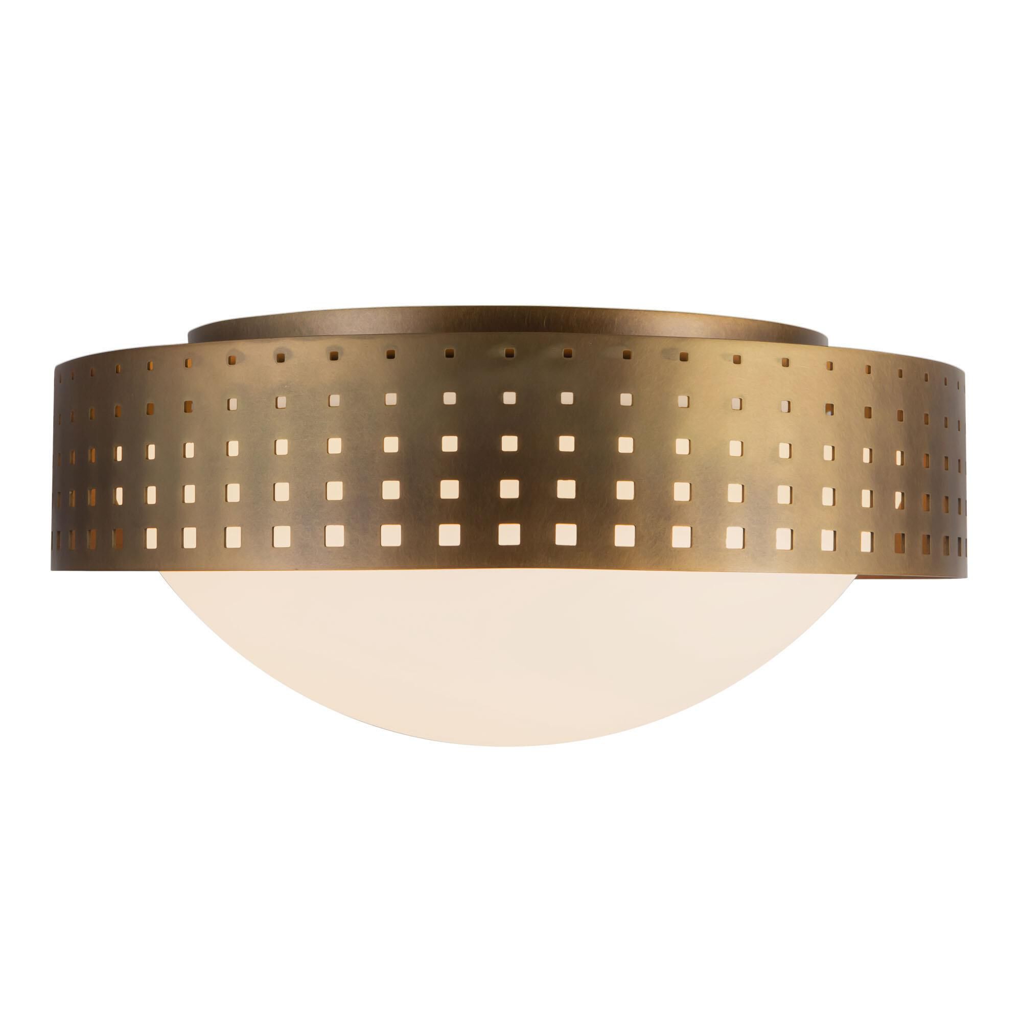 Shown in Vintage Brass finish and Clear Exterior Opal Interior glass