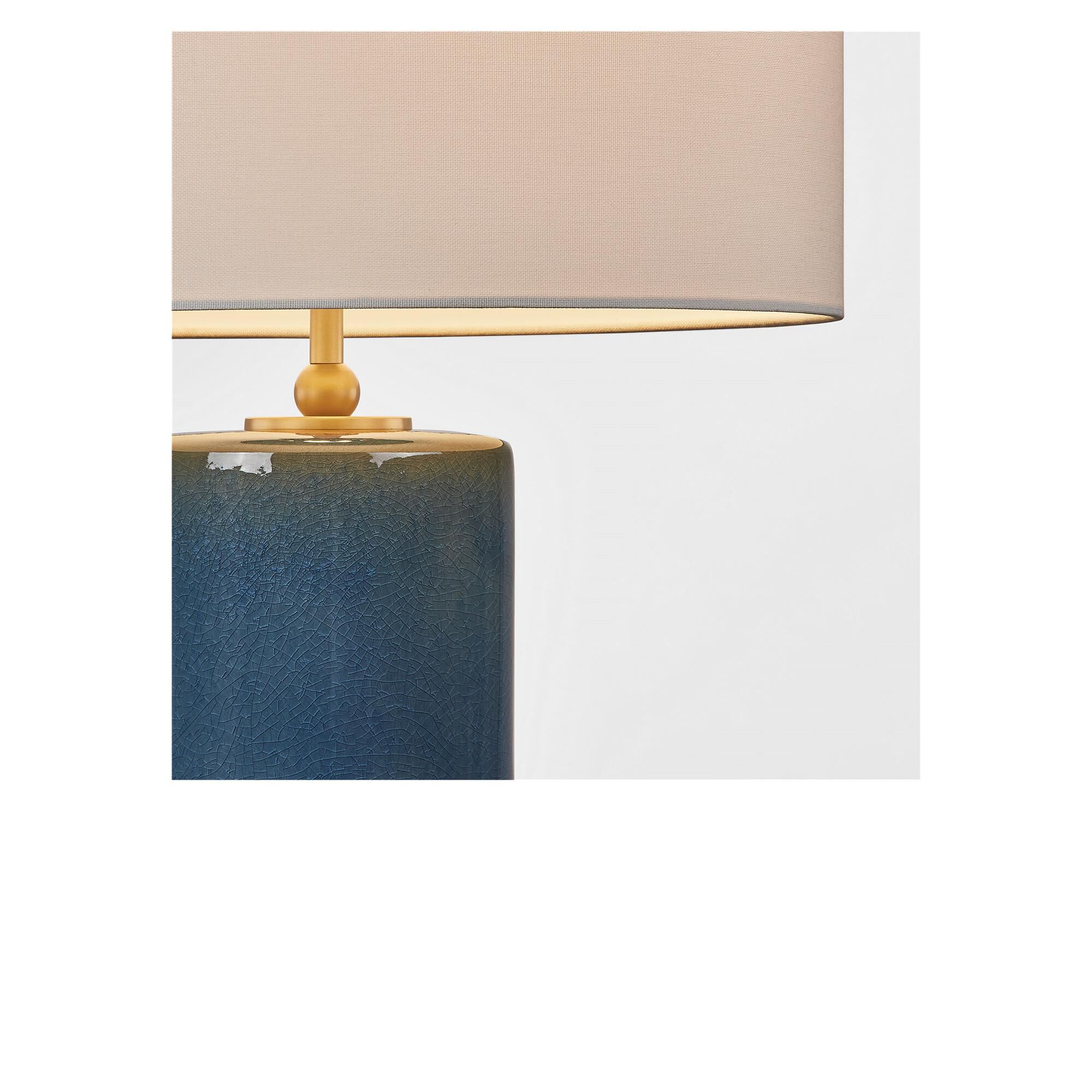 Shown in Deep Ocean Crackle finish and White Linen Fabric shade