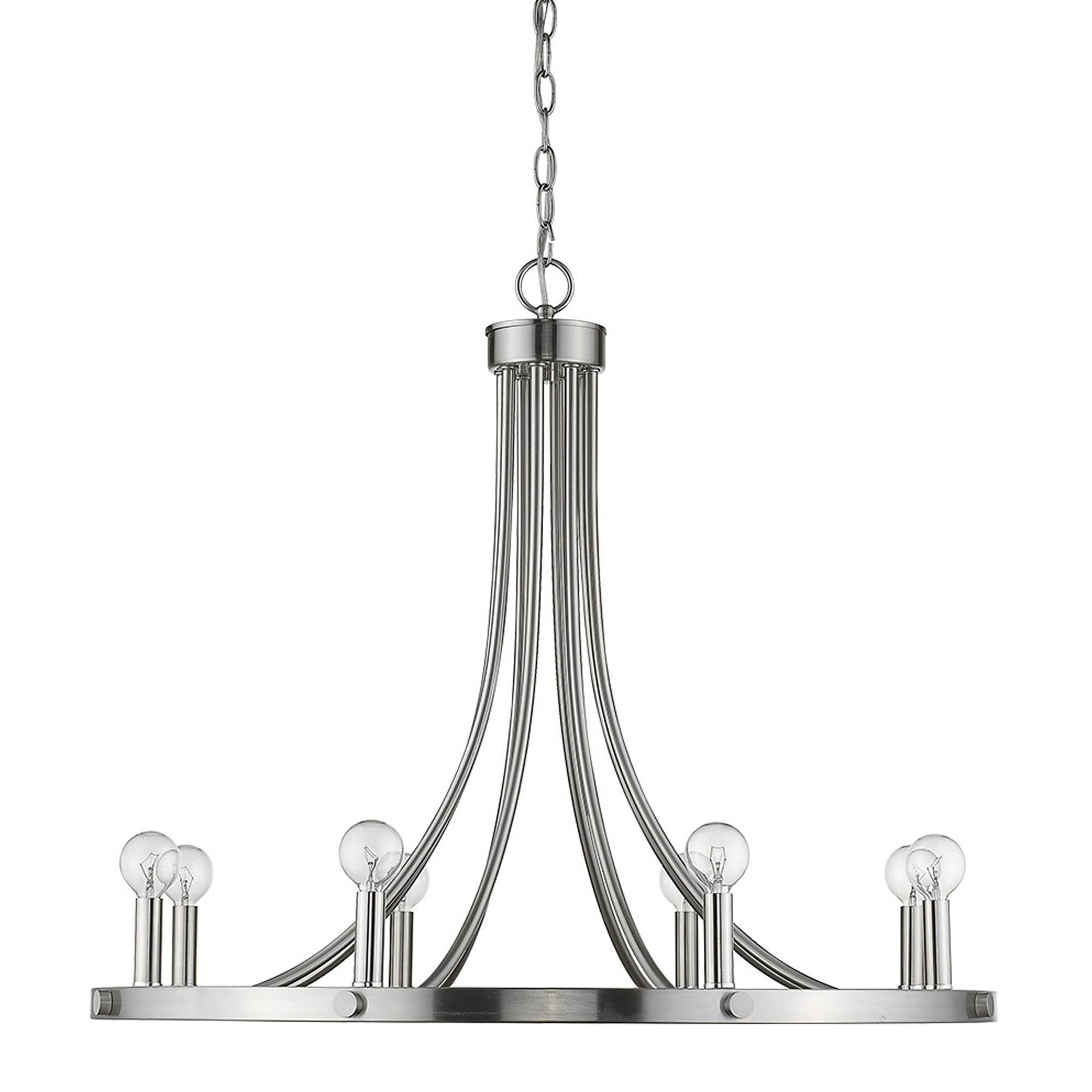 Shown in Satin Nickel finish and -- glass and -- shade