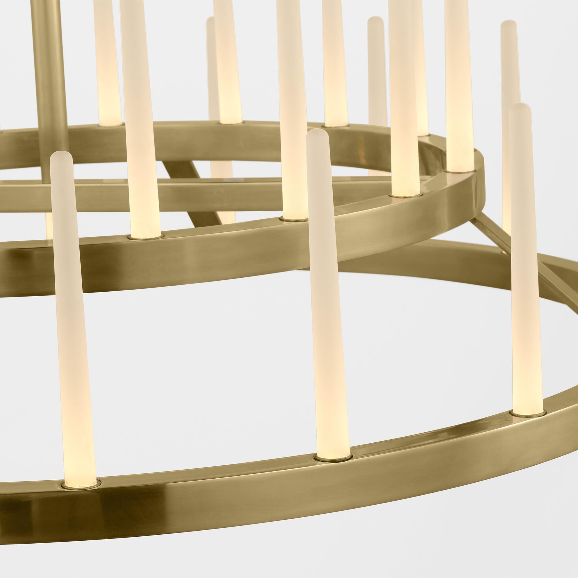 Shown in Hand-Rubbed Antique Brass finish and Etched glass