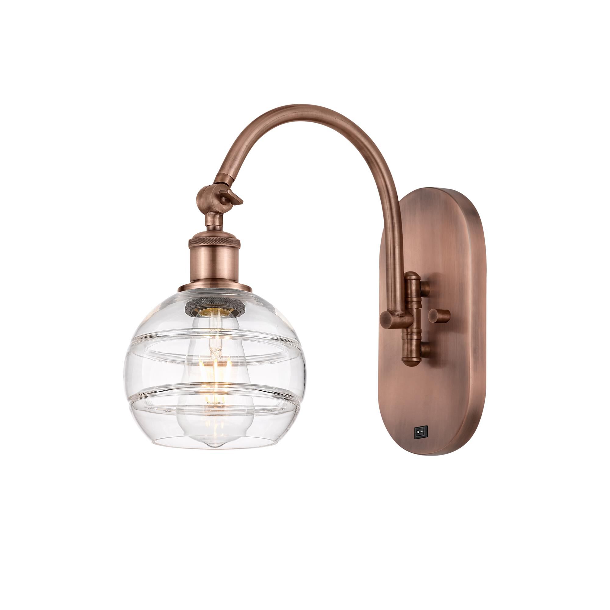 Shown in Antique Copper finish and Clear glass