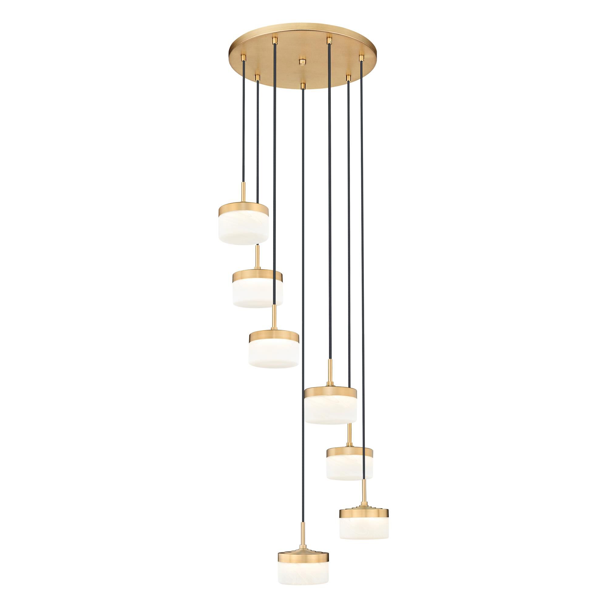 Shown in Modern Gold finish and Feathered White glass