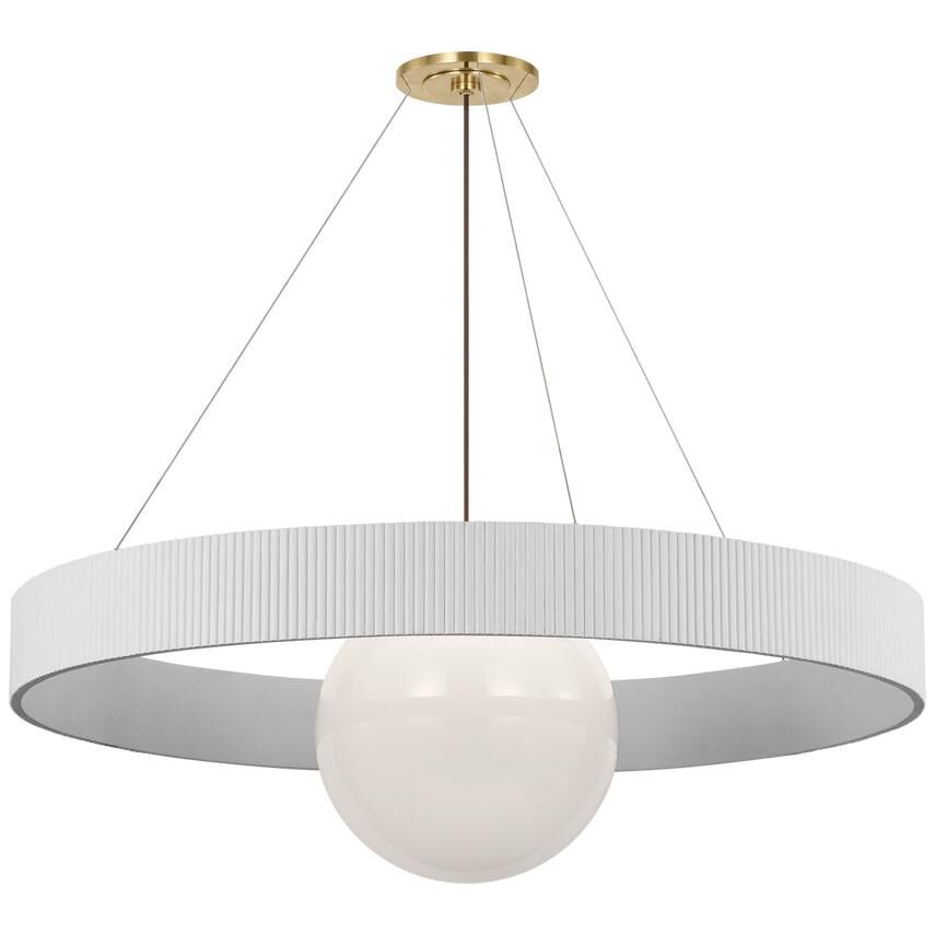 Shown in Hand-Rubbed Antique Brass and Matte White finish and White glass