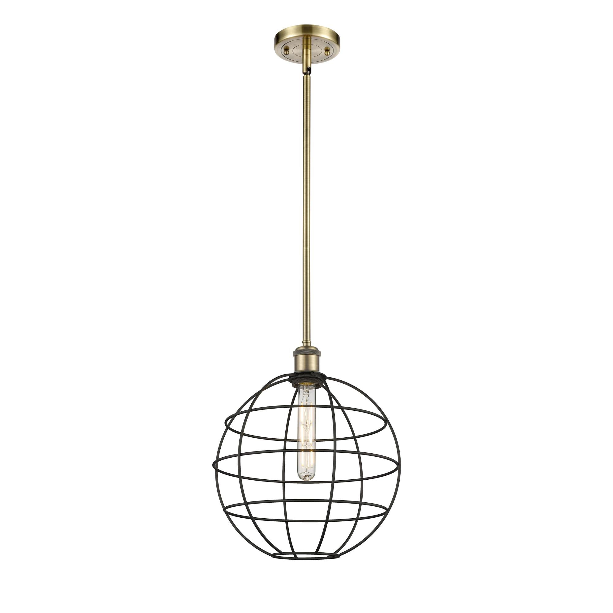 Shown in Antique Brass finish and Matte Black shade