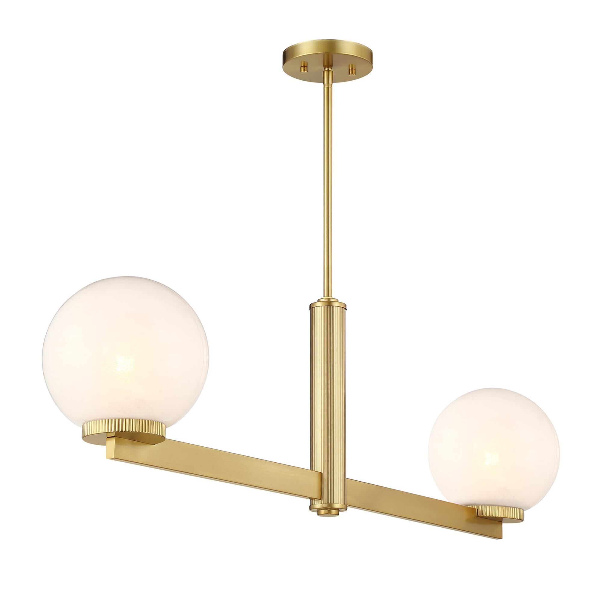 Shown in Natural Brass finish and White Strie glass