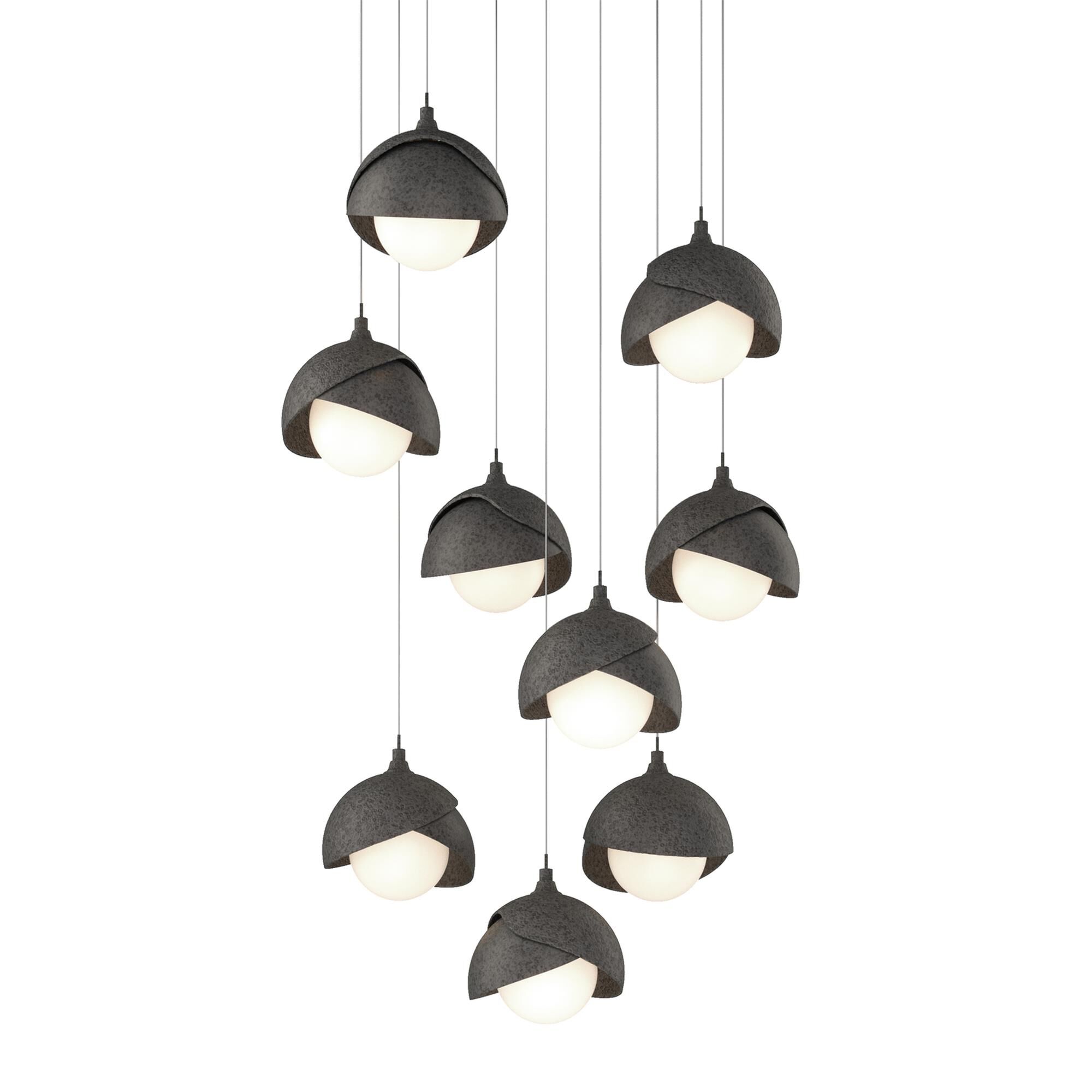 Shown in Natural Iron finish and Opal glass and Natural Iron accent