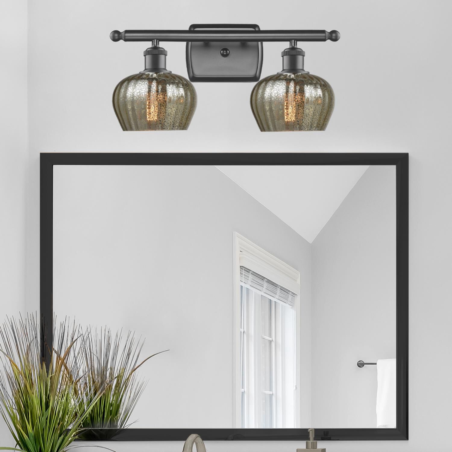 Shown in Oil Rubbed Bronze finish and Mercury Fluted glass