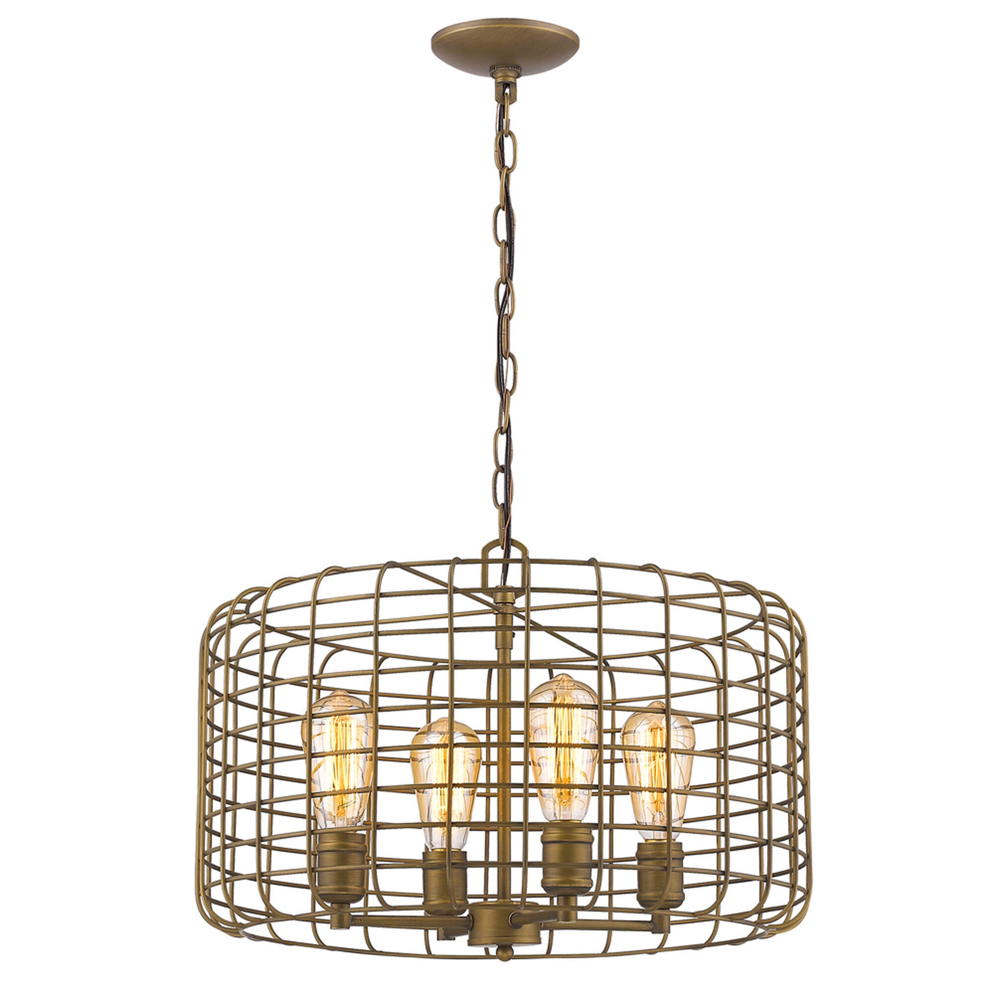 Shown in Raw Brass finish and Raw Brass glass and Raw Brass Metal Cage Drum shade
