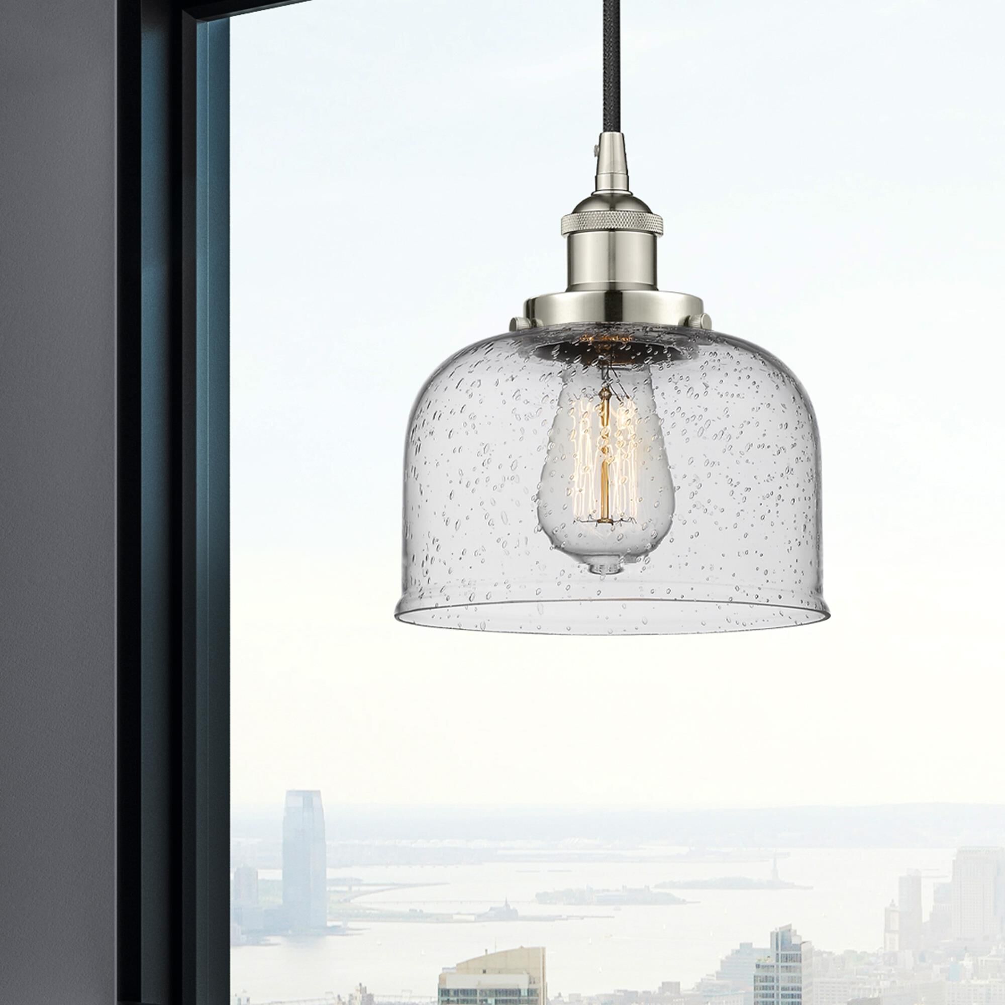 Shown in Polished Nickel finish and Seedy glass